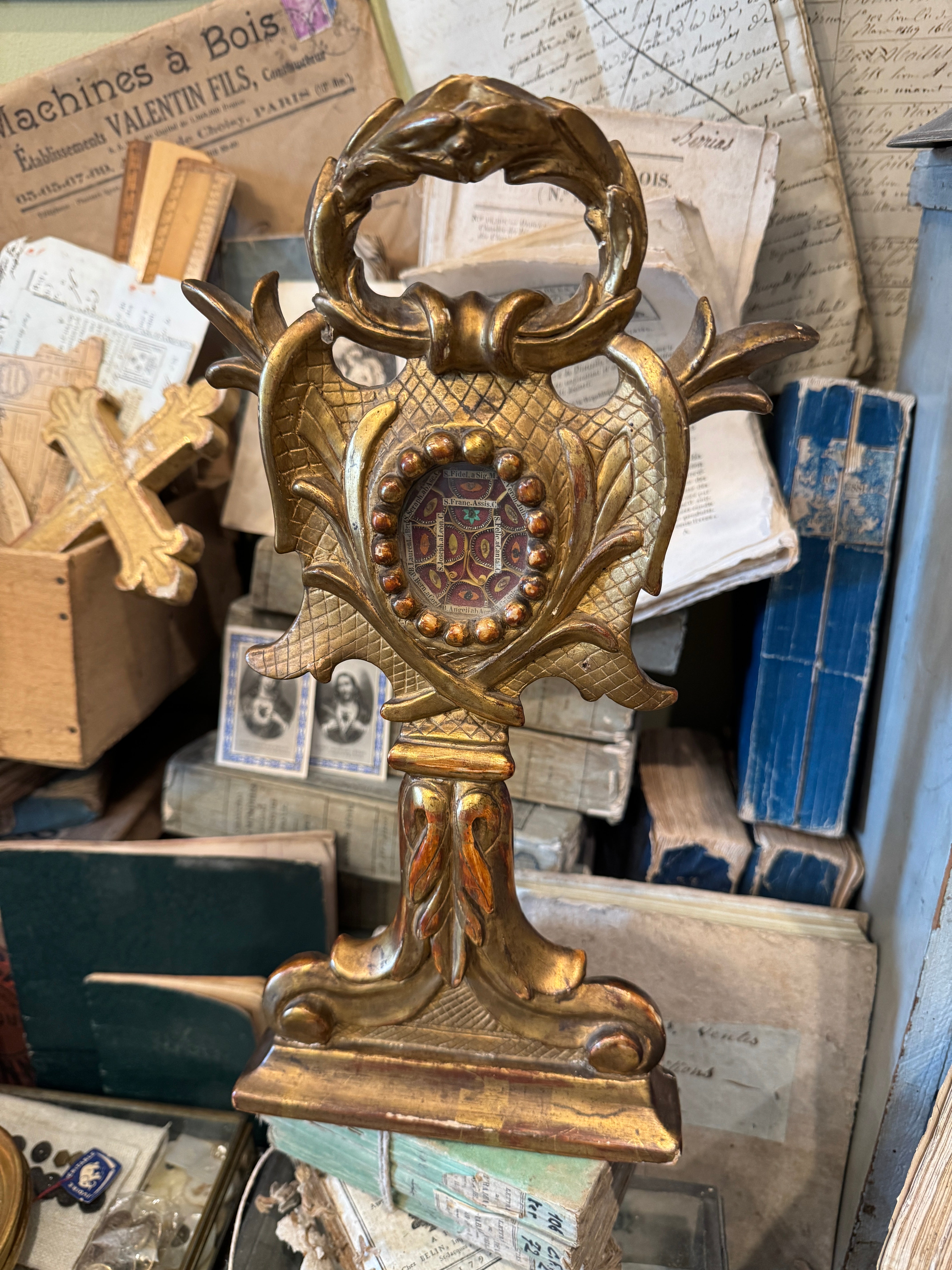 RESERVED - 1700s French Montrance Gilded Wood Reliquary