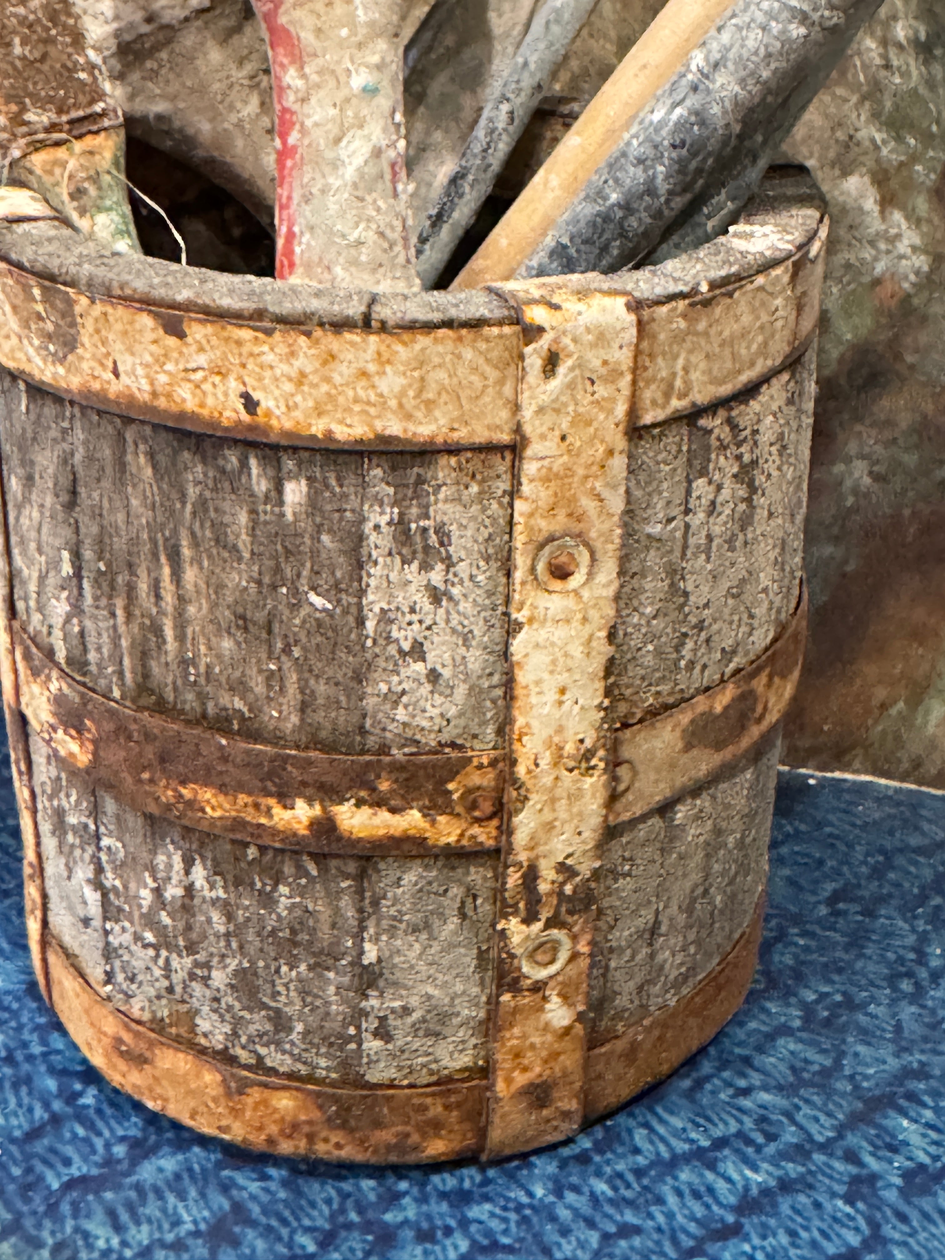 Antique and Vintage French Paint Brushes in Bucket