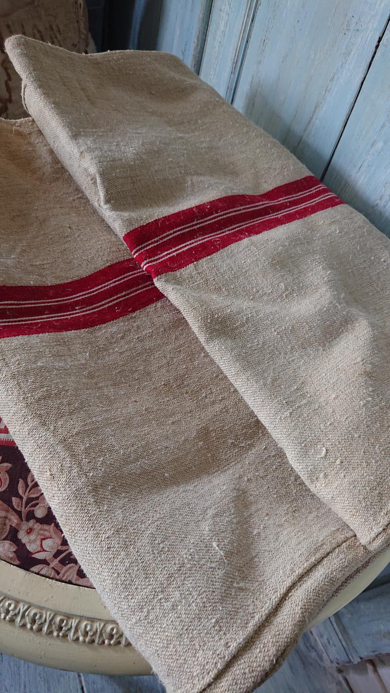 Antique 19th Century French Linen Striped Sacks