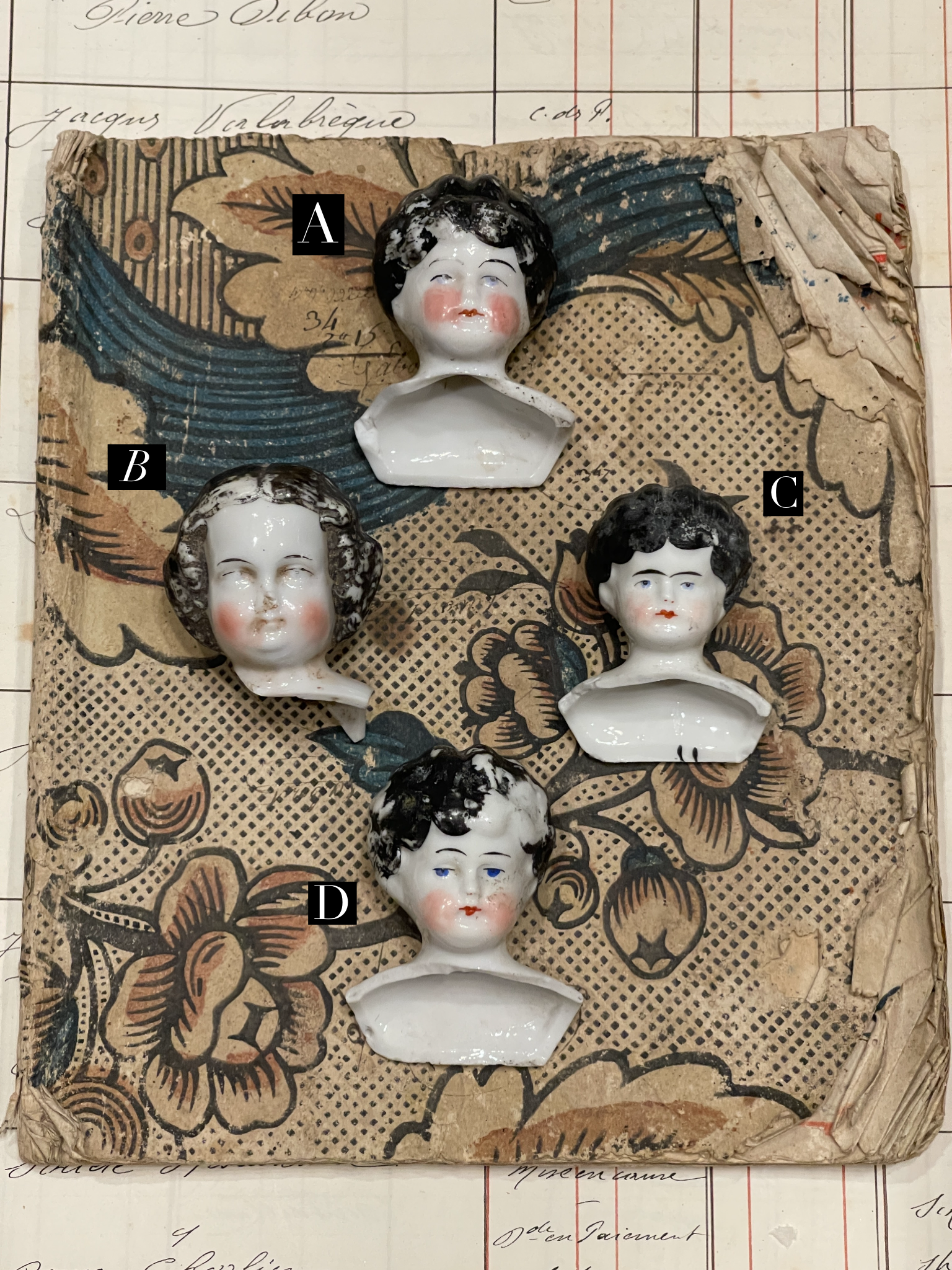 Antique German Painted Doll heads with Shoulders - BDH10