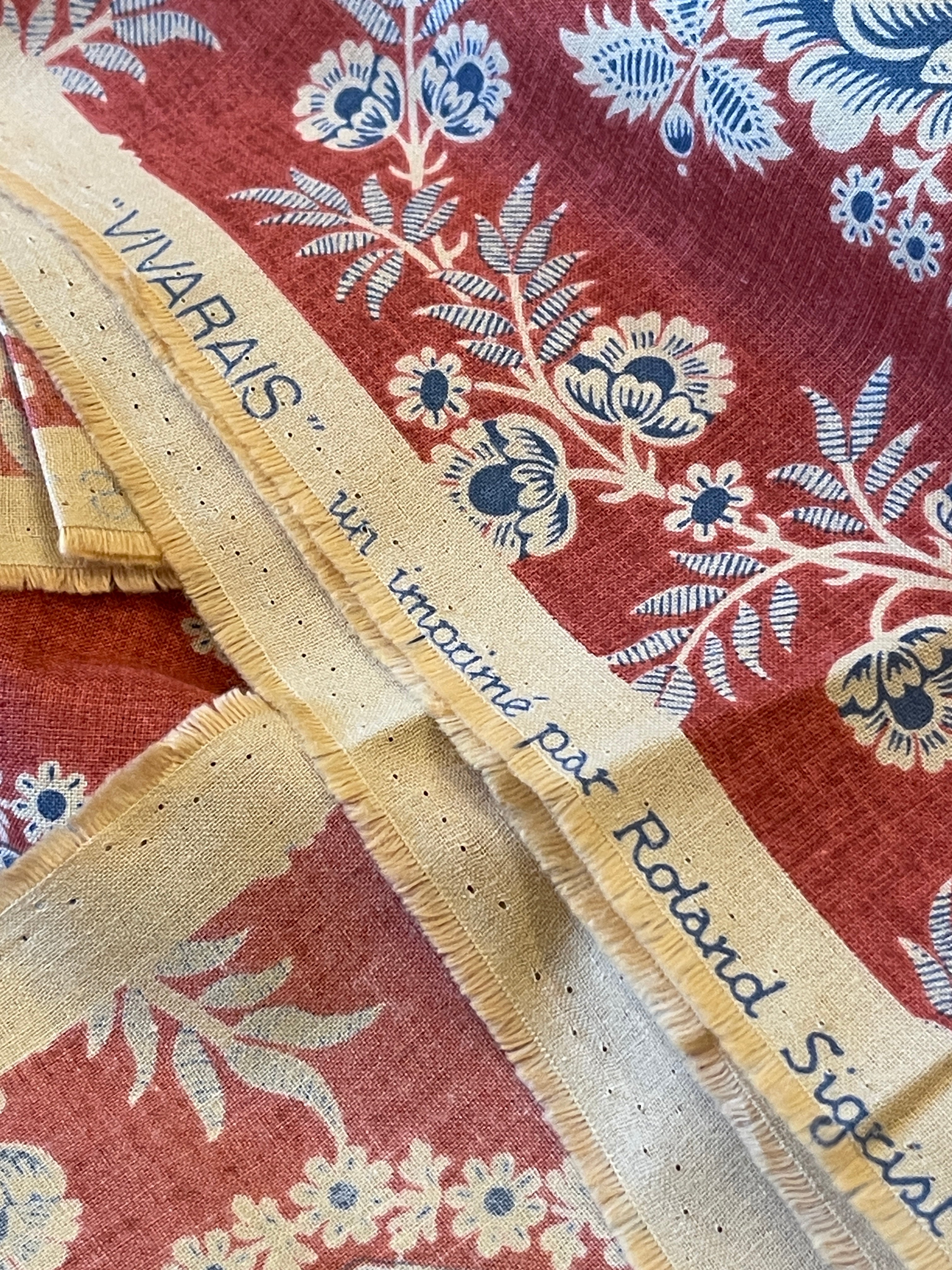 Beautiful Vintage French Red and Blue Cotton Toile