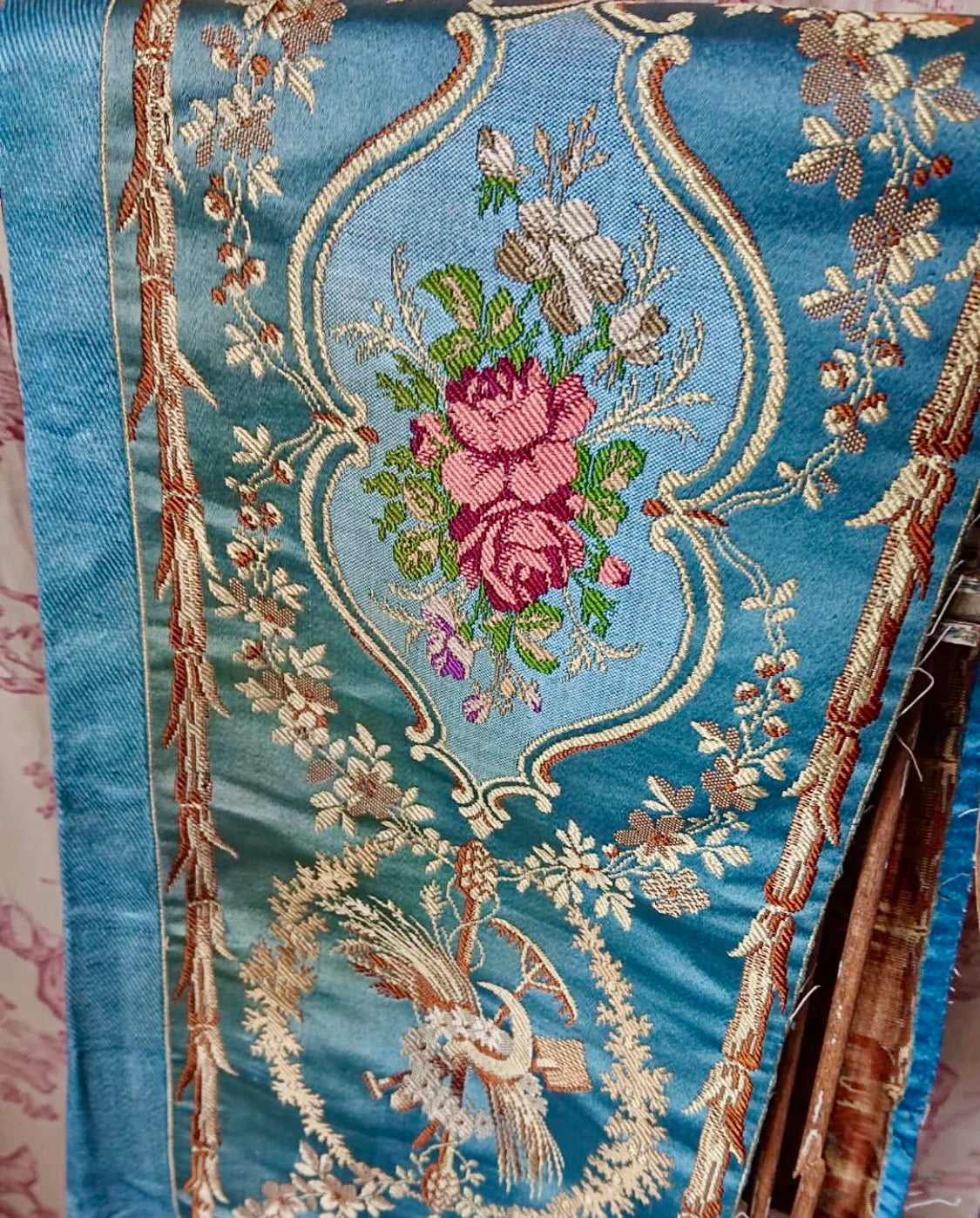 Antique French 1850s Silk Brocade Passementerie Border