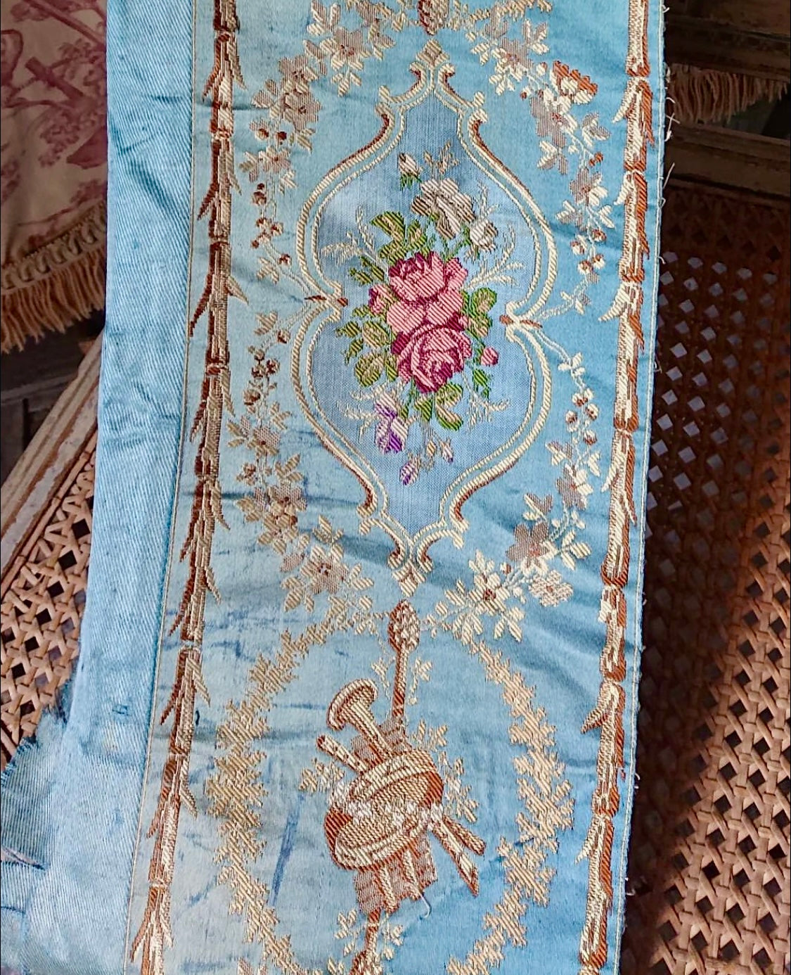 Antique French 1850s Silk Brocade Passementerie Border