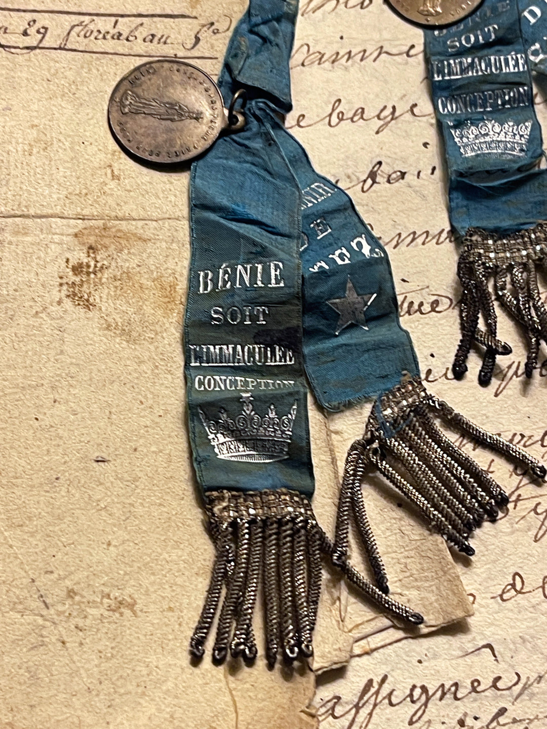 Antique French "Blessed Be The Immaculate Conception" Ribbons