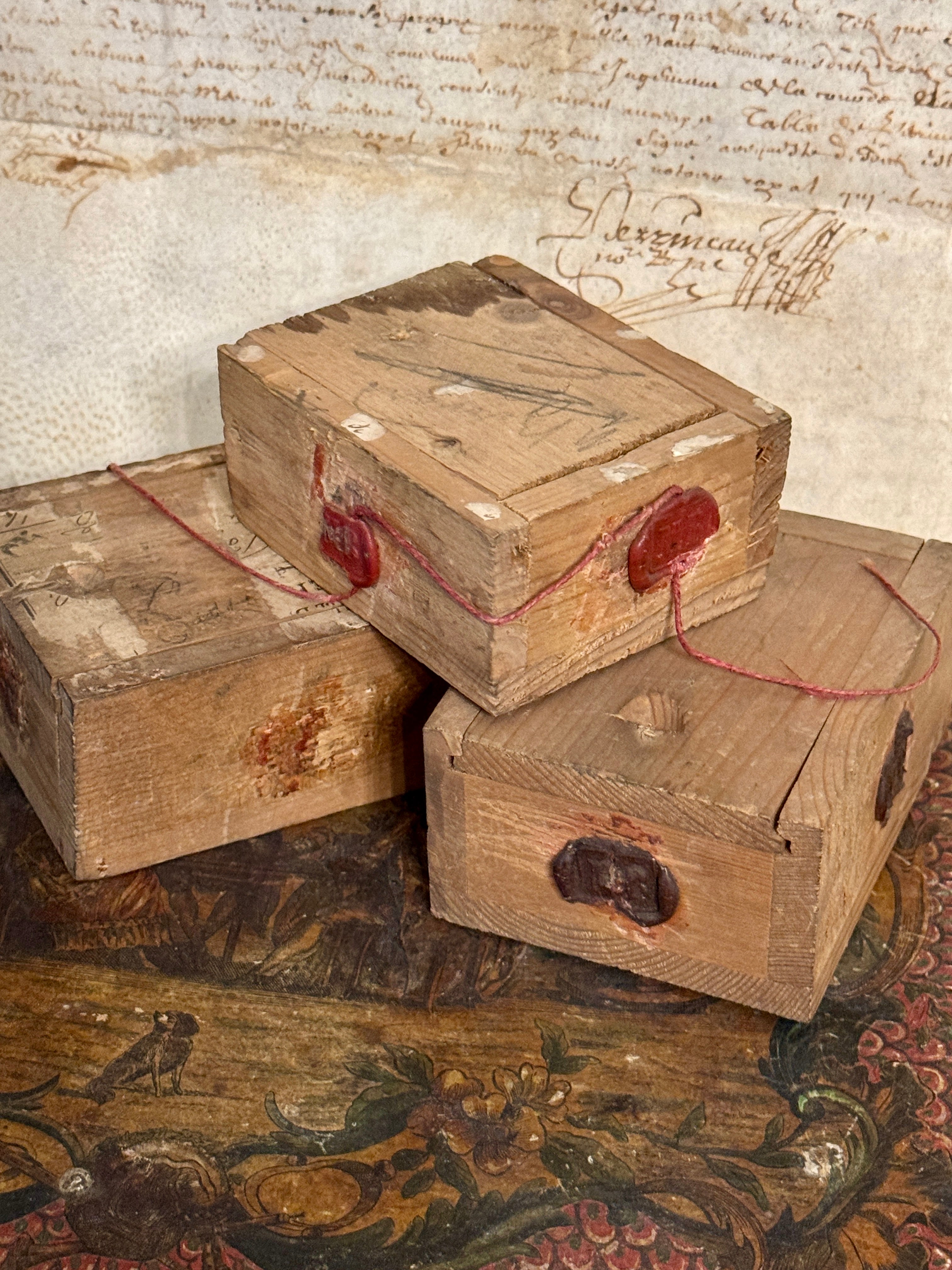 Vintage French Boxes with Red Seals - A