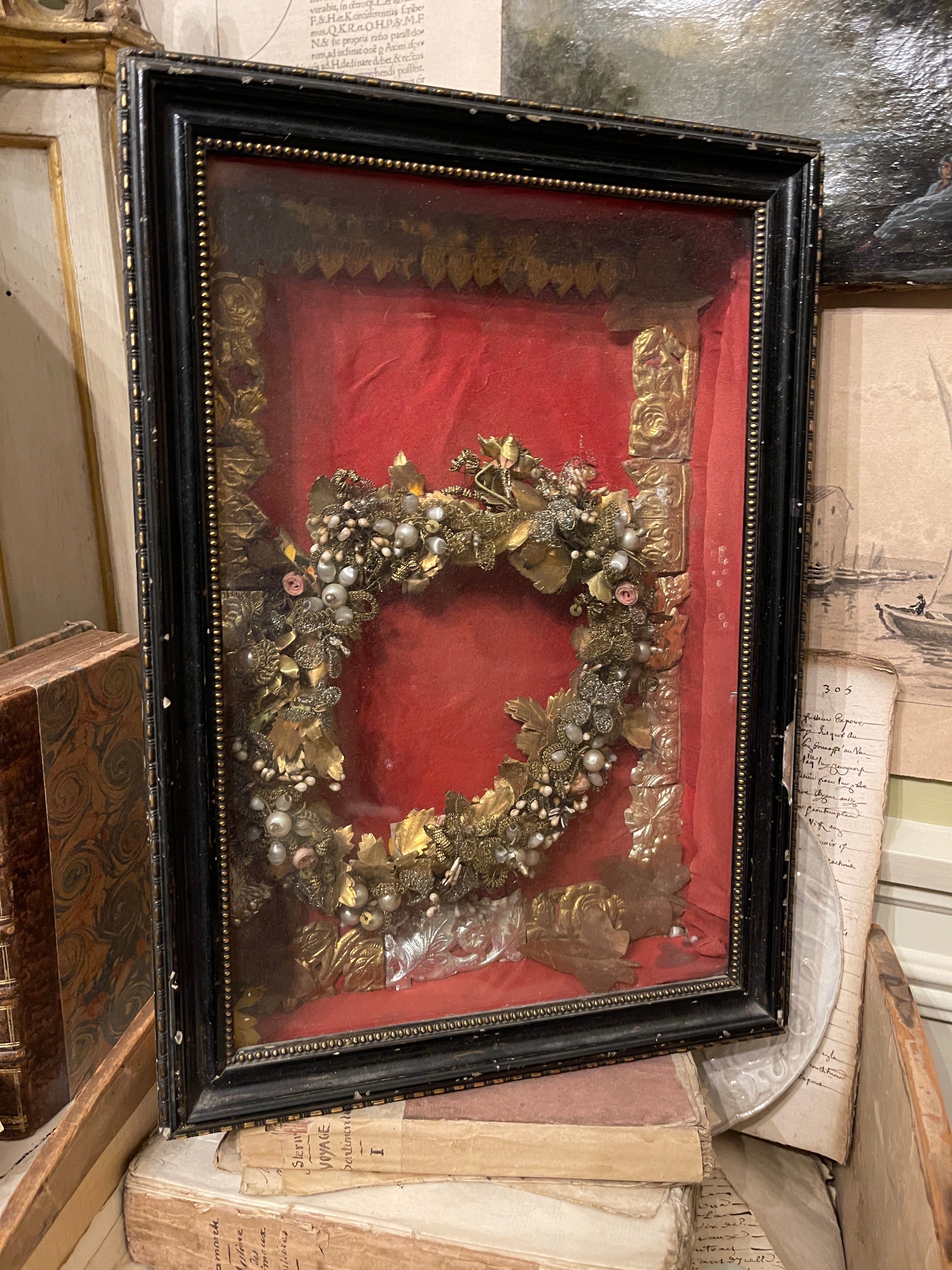 Antique French 1800's Framed Bridal Crown - Napoleon III