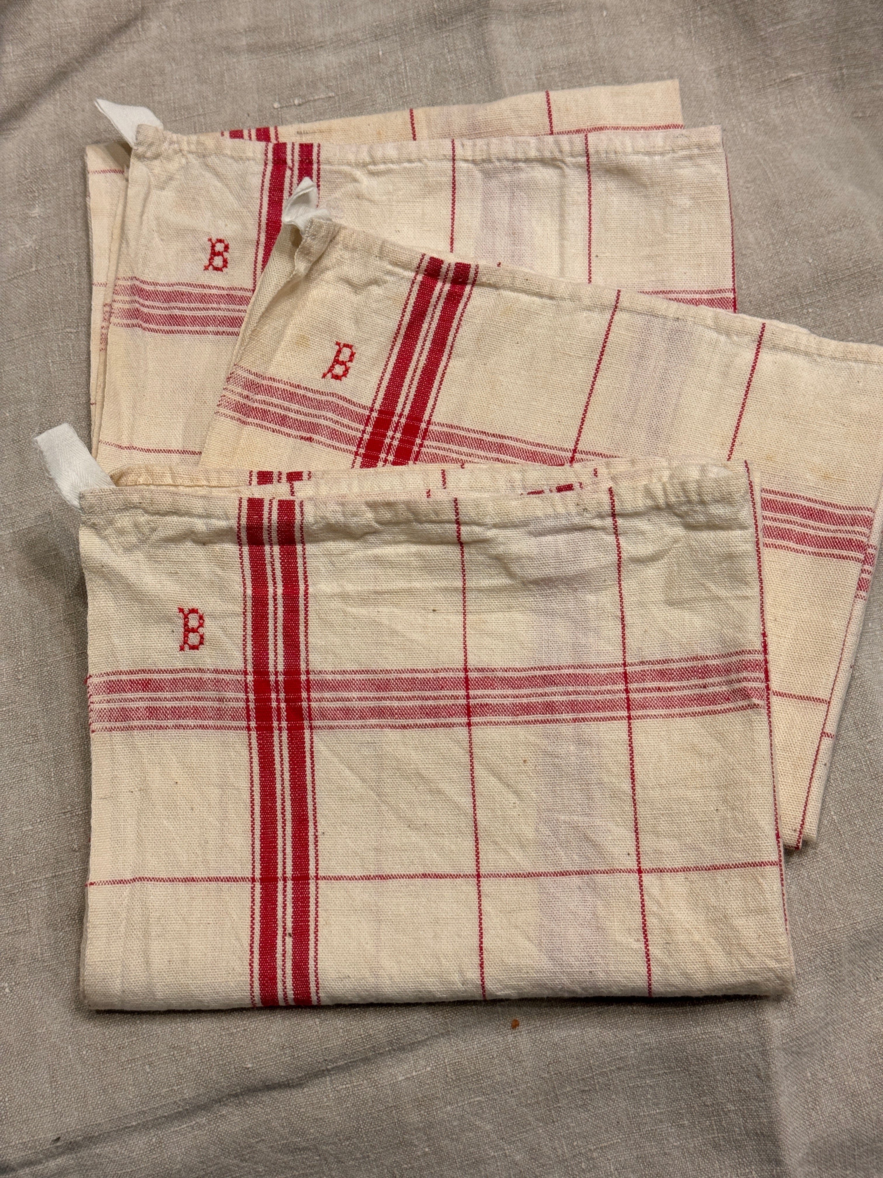 Antique Linen/Hemp Red Striped Torchon from the Farm Stitched B