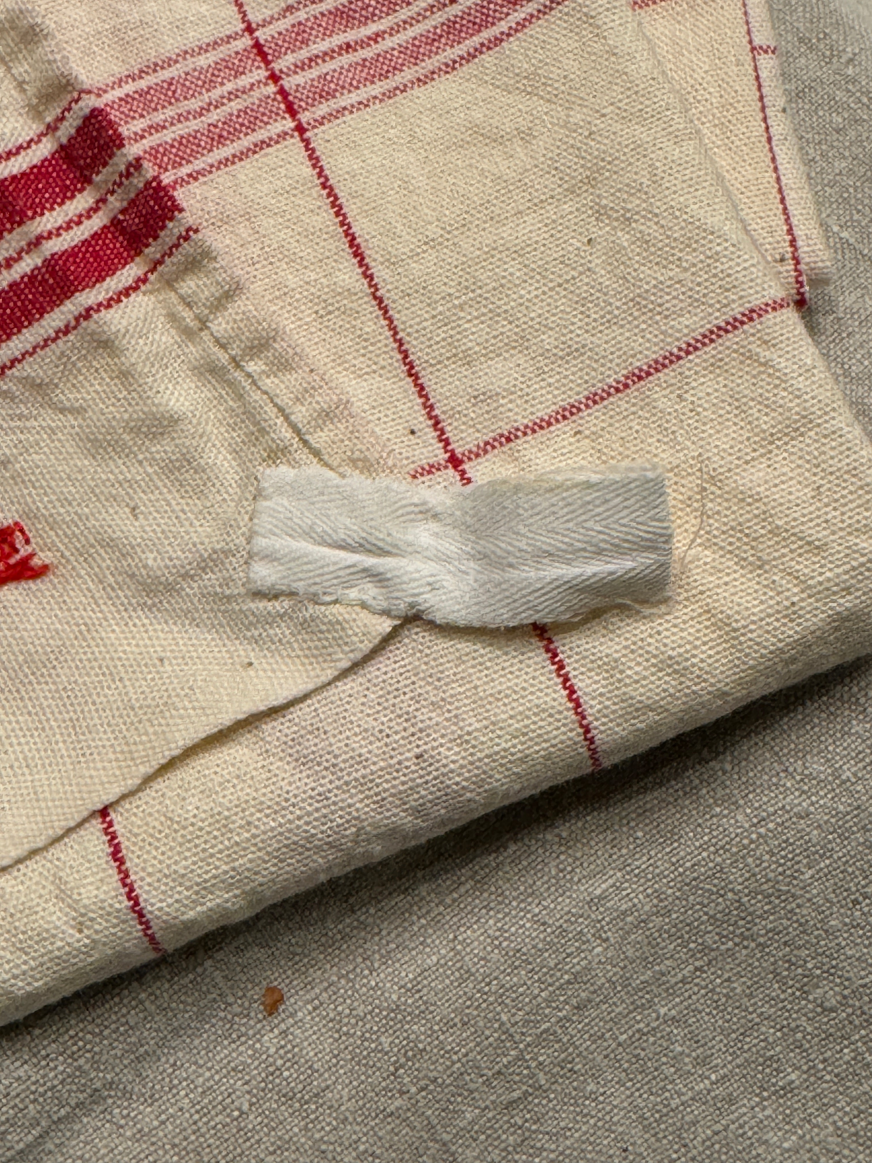 Antique Linen/Hemp Red Striped Torchon from the Farm Stitched B