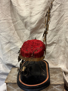 Antique 1800's French Red Velvet Cushion Wedding Stand Globe De Mariee'