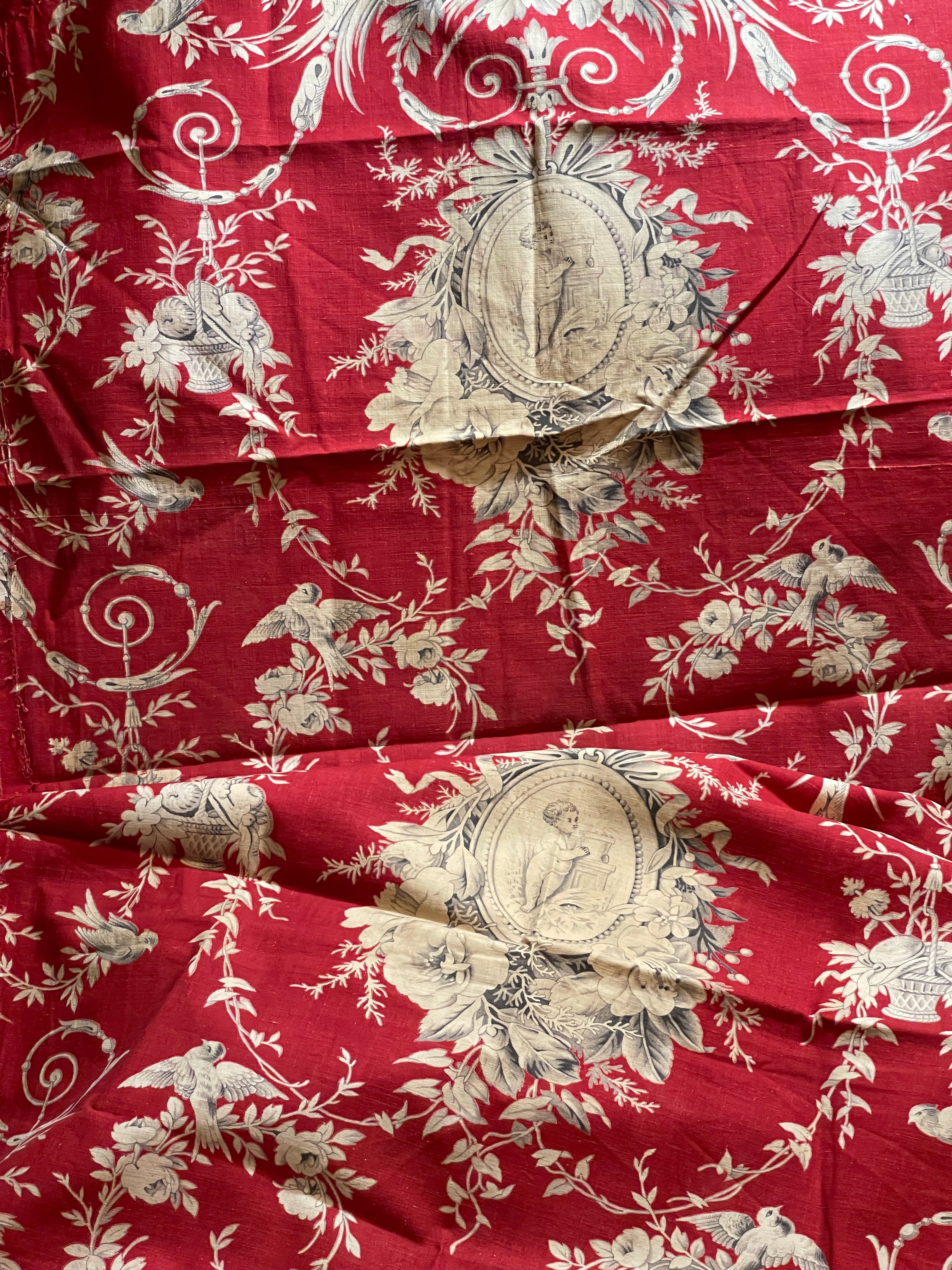 Beautiful 1800's French Printed Cotton Morceau with Cherubs