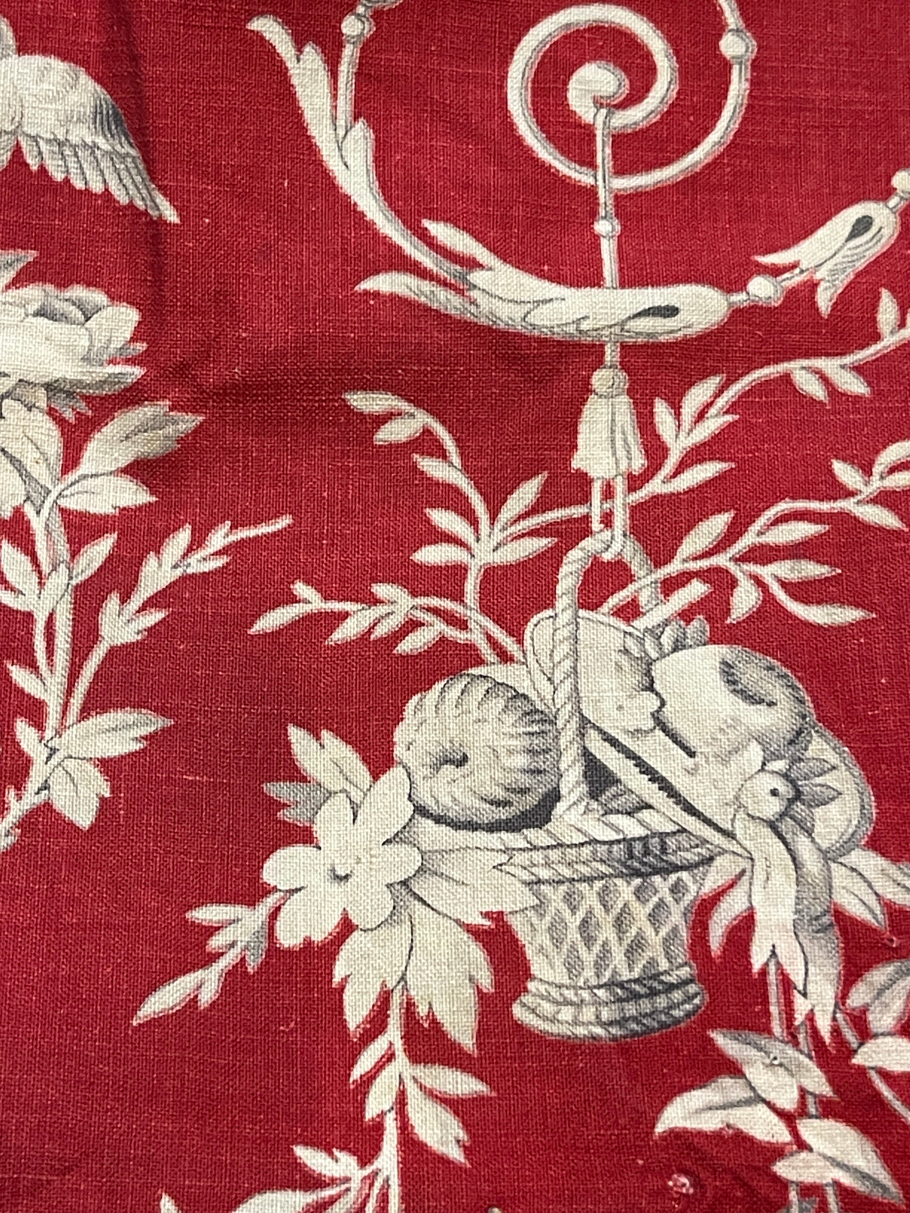 Beautiful 1800's French Printed Cotton Morceau with Cherubs