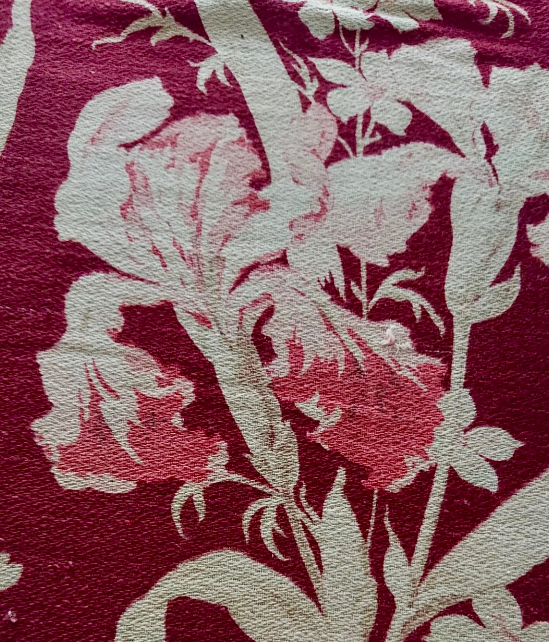 Antique French Cranberry Cretonne Cotton