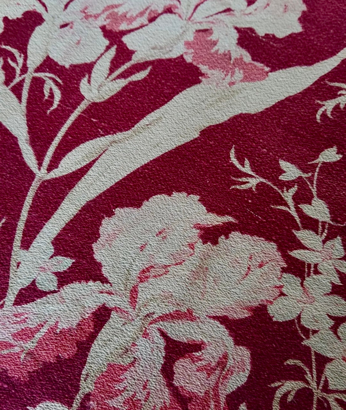 Antique French Cranberry Cretonne Cotton