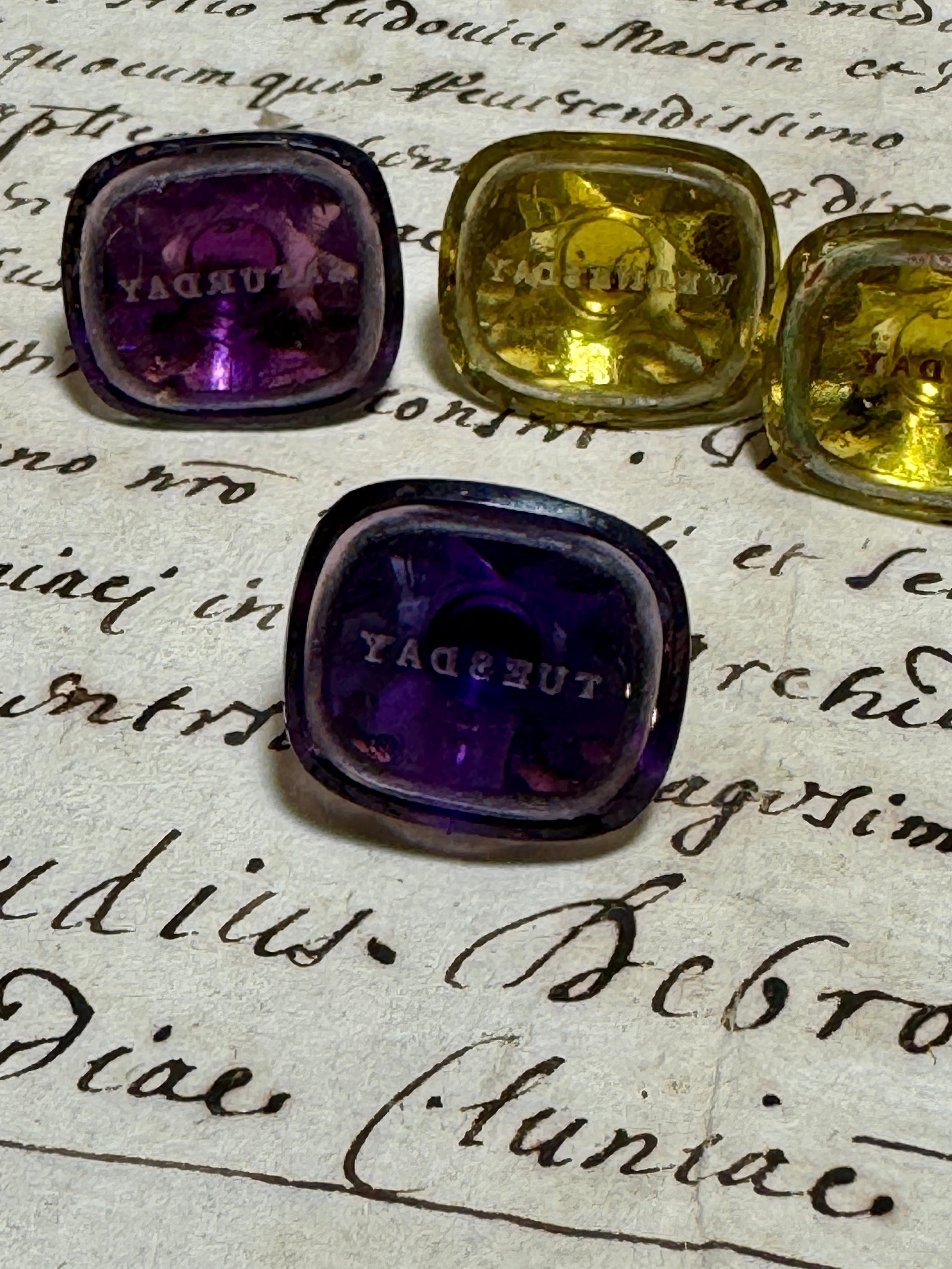 Antique Victorian Glass Seals - Days of the Week