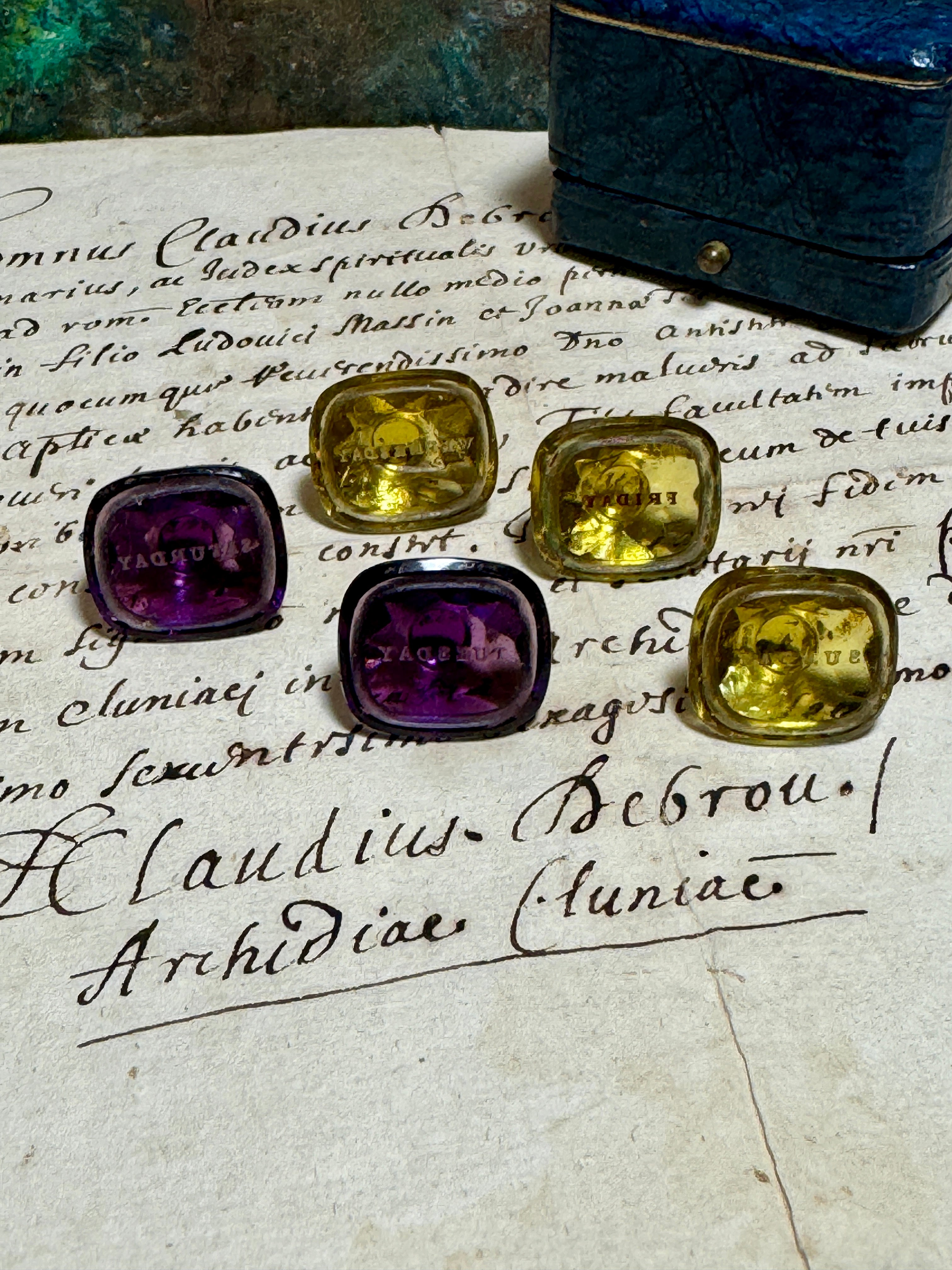 Antique Victorian Glass Seals - Days of the Week