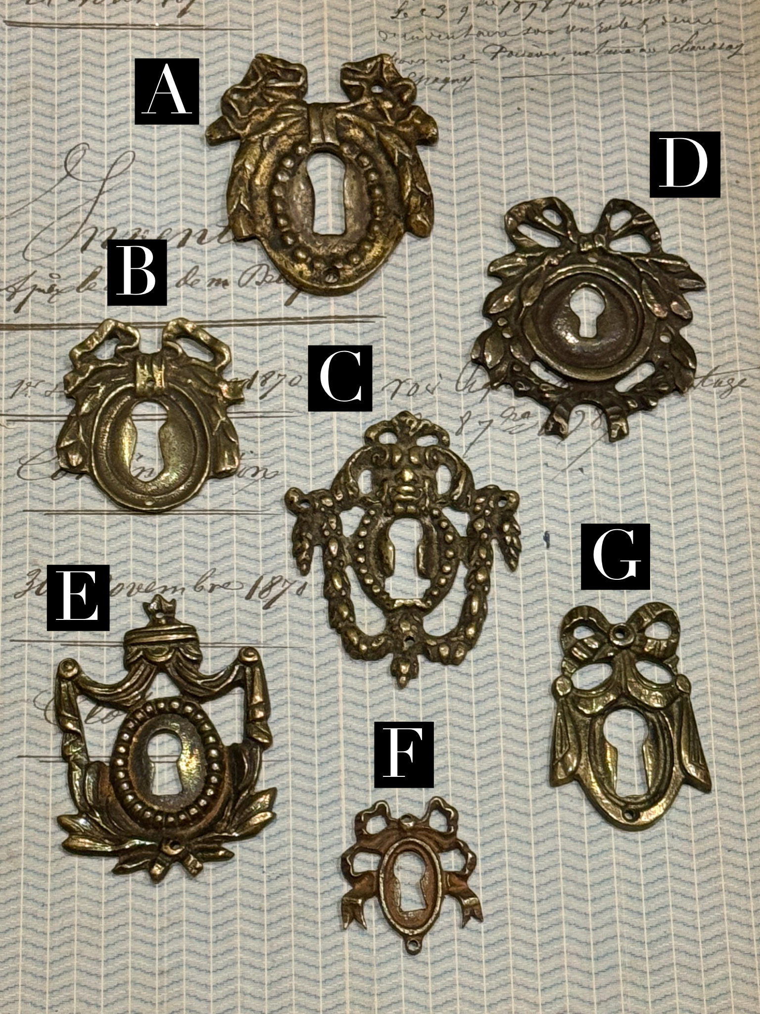 19th Century French Escutcheon Keyhole Covers - J