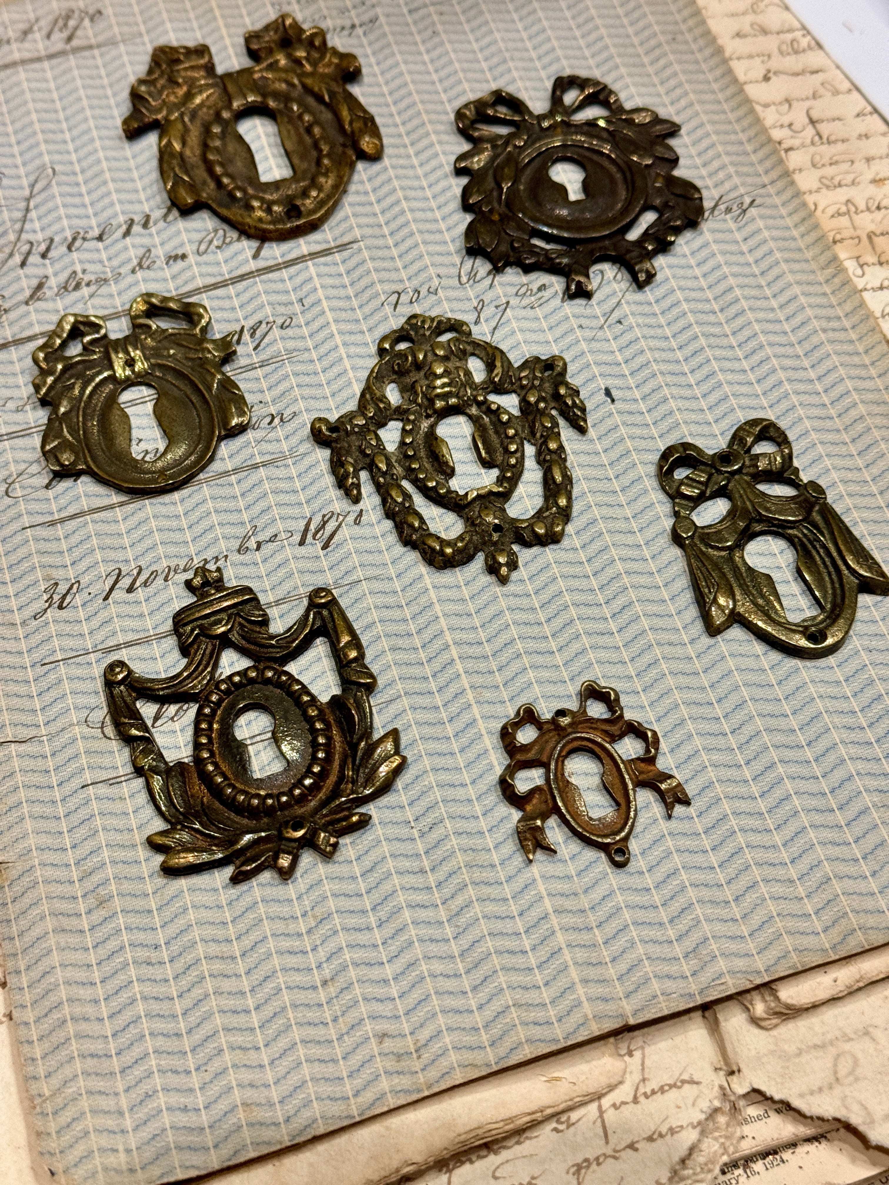 19th Century French Escutcheon Keyhole Covers - J