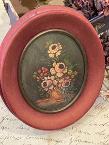 Antique French Miniature Framed Oval Floral late 1800's