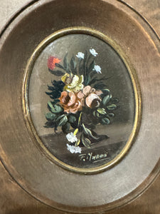 Antique Italian Miniature Original Botanical oil Painting