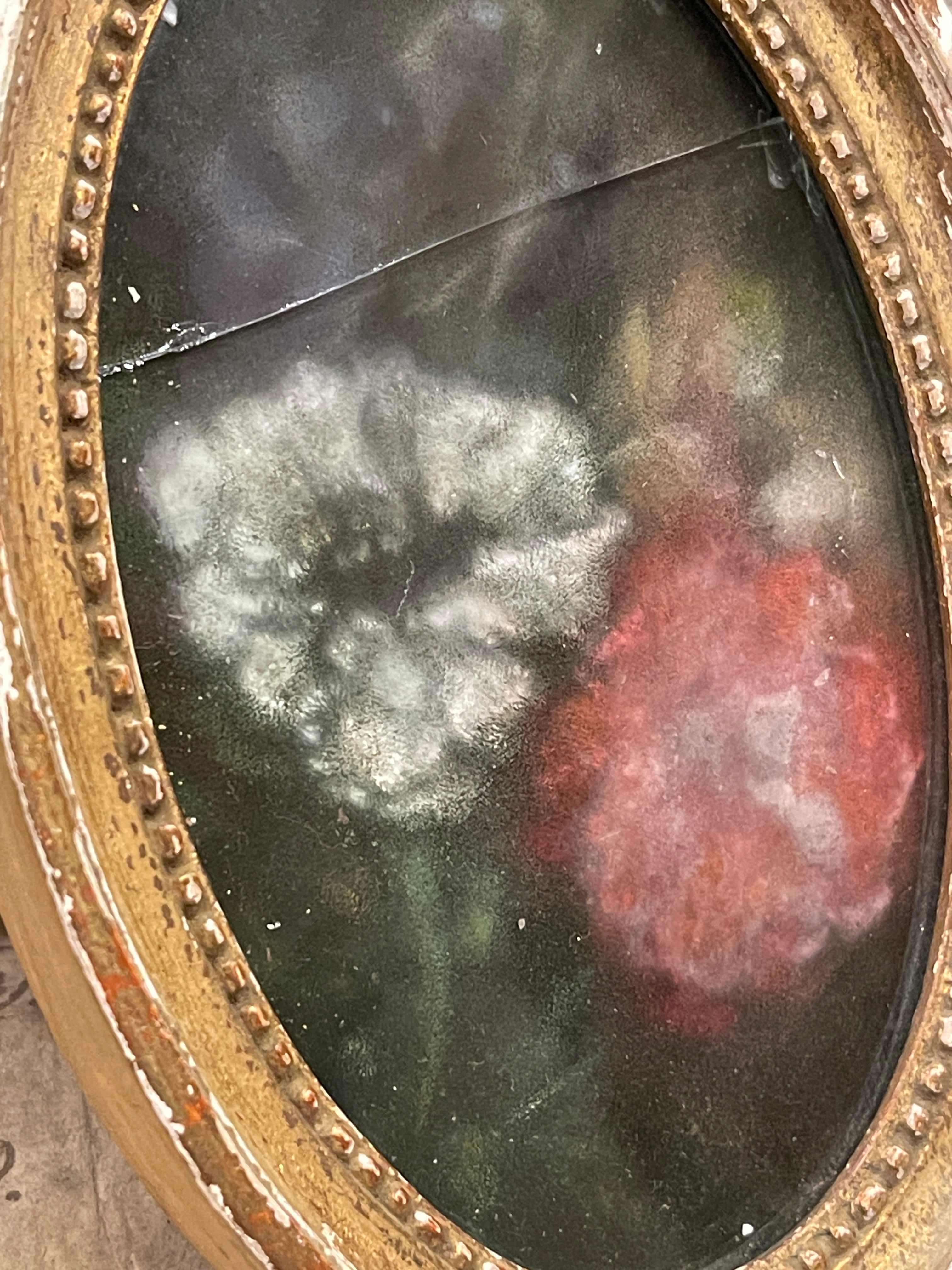 Antique French Miniature Framed Oval Floral Circa 1800's