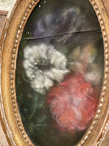 Antique French Miniature Framed Oval Floral Circa 1800's