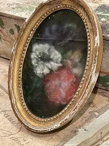 Antique French Miniature Framed Oval Floral Circa 1800's