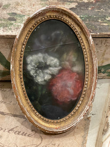 Antique French Miniature Framed Oval Floral Circa 1800's