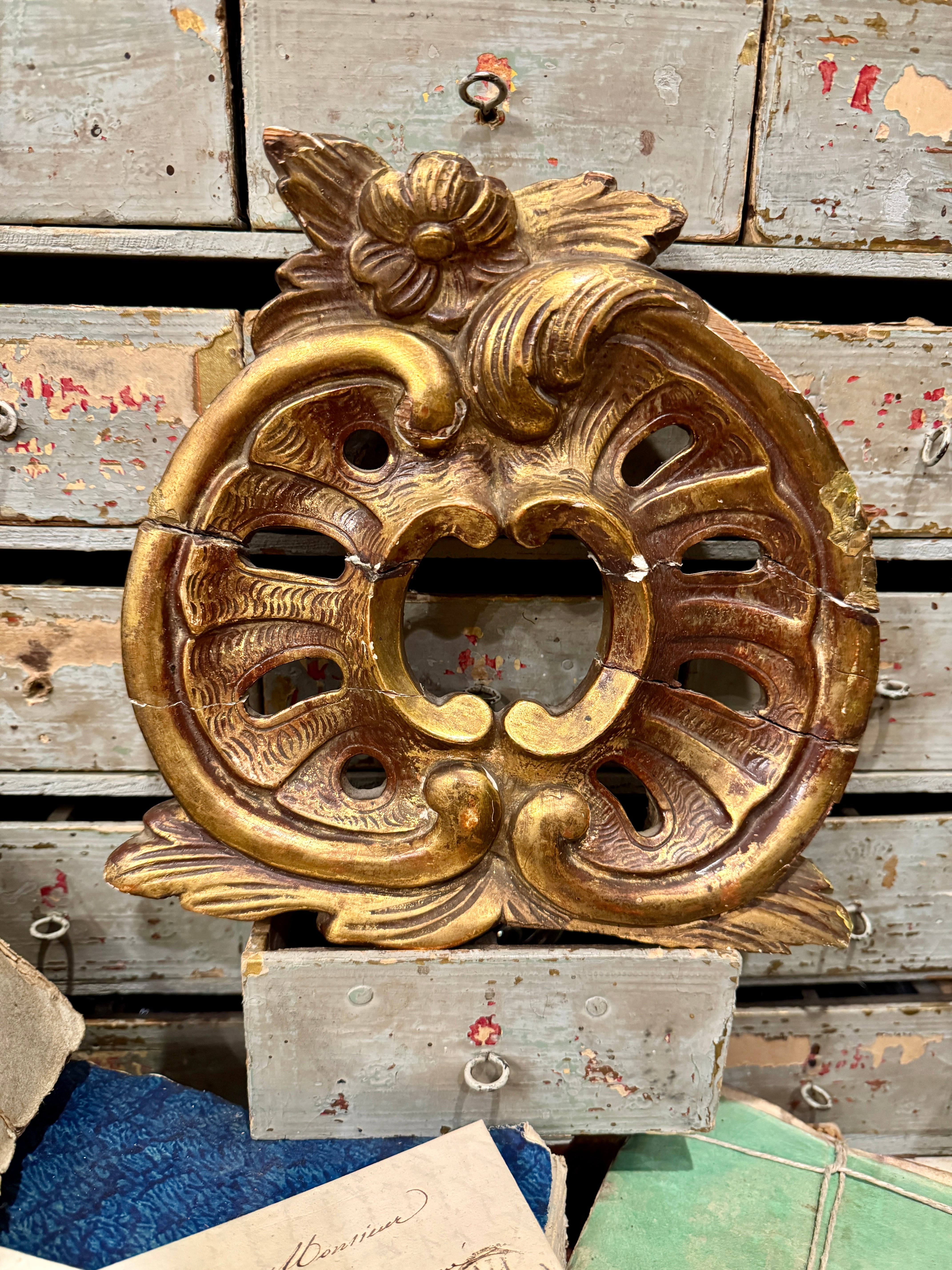 19th C Gilded Wood French Hand Carved Pediment