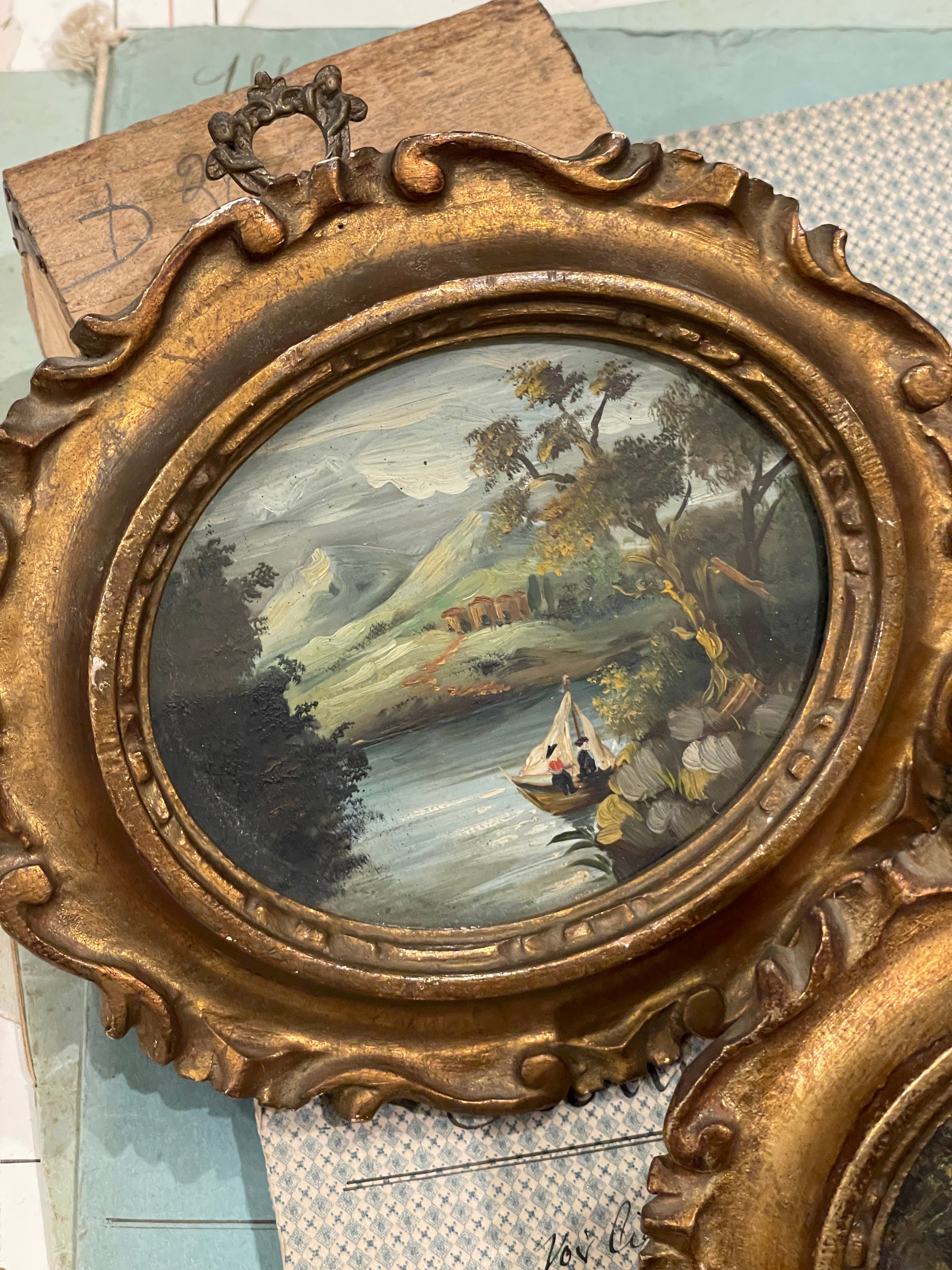 Antique French Miniature Gilded Framed Paintings