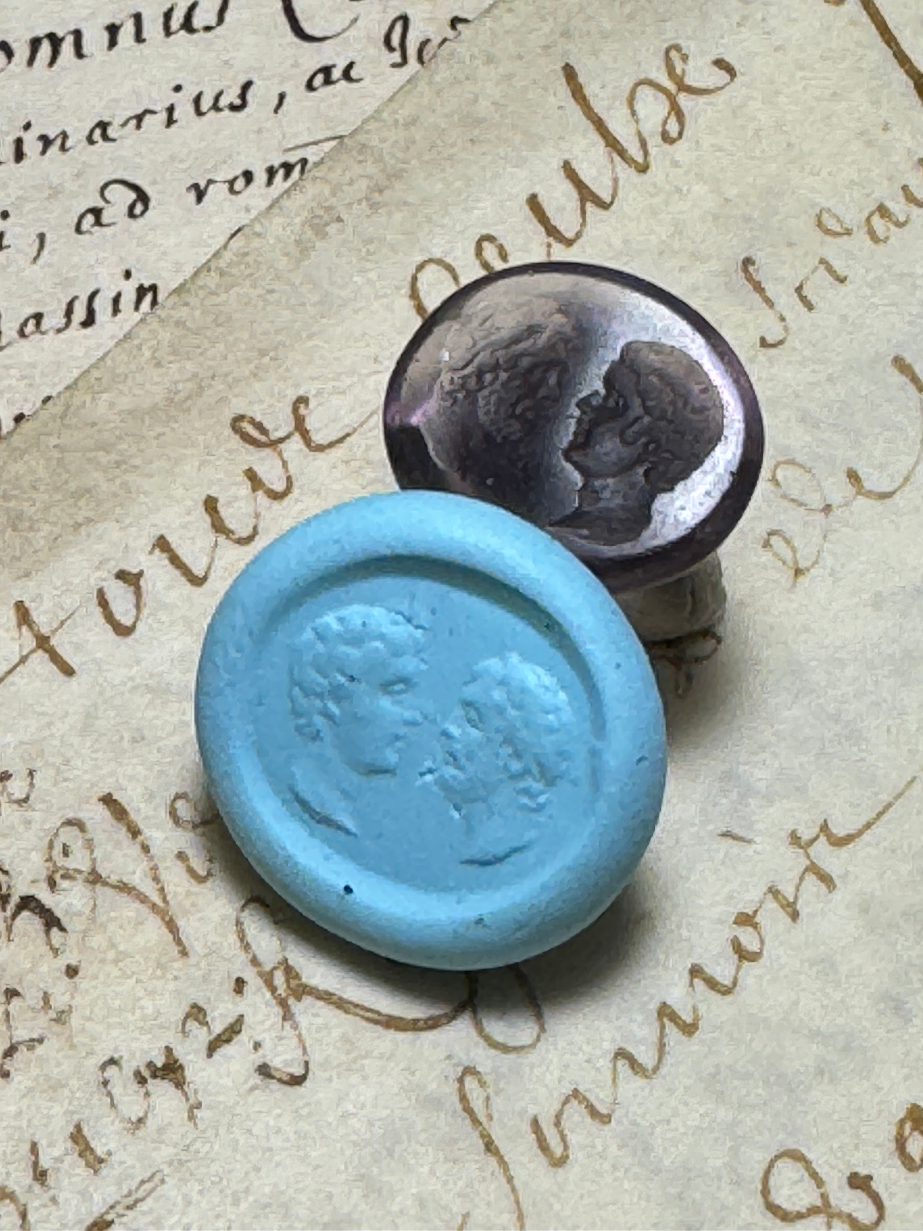 EXTREMELY RARE Antique Double Face Glass Seal Intaglio Stamp