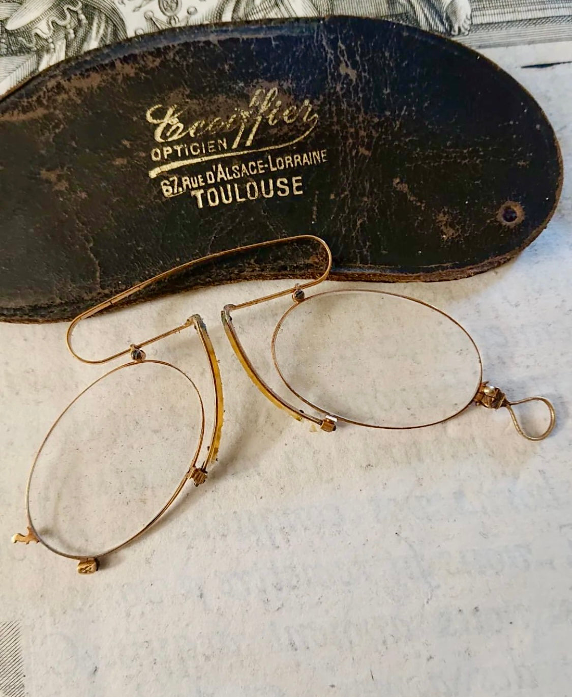 Antique 18k Gold French Pince Nez Spectacles in Fine Condition with Hallmarks