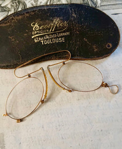 Antique 18k Gold French Pince Nez Spectacles in Fine Condition with Hallmarks