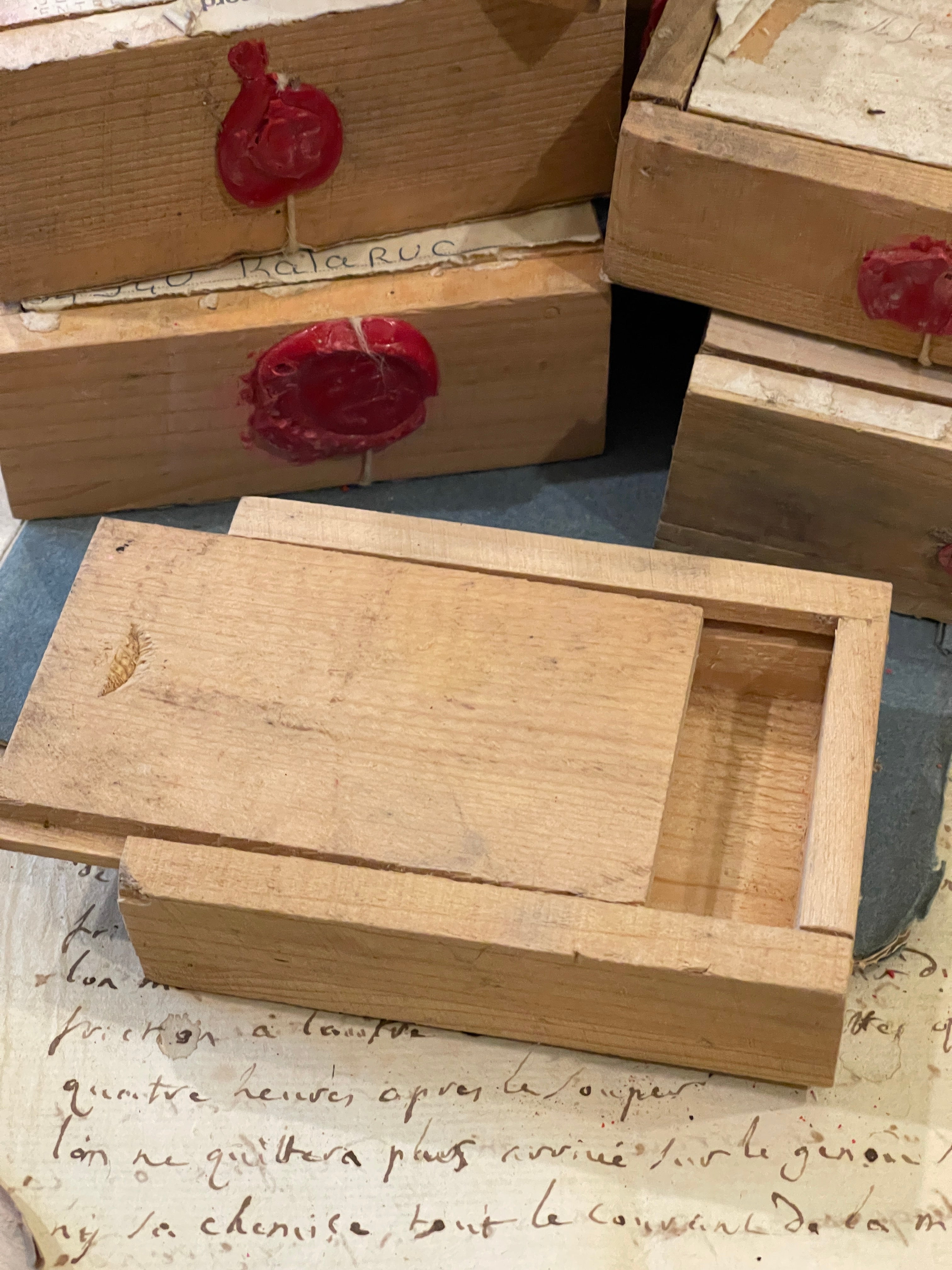 Vintage French Boxes with Red Seals