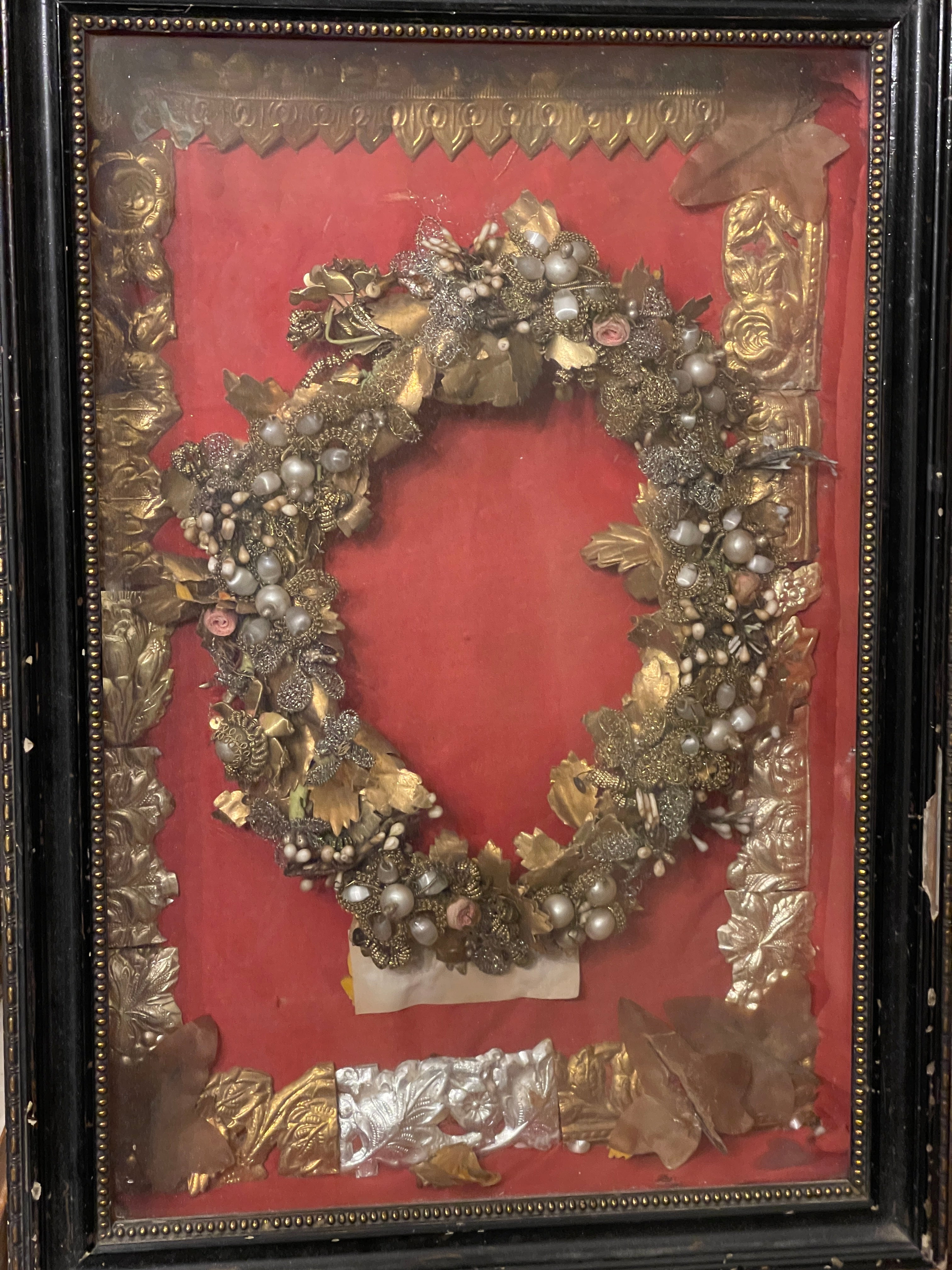 Antique French 1800's Framed Bridal Crown - Napoleon III