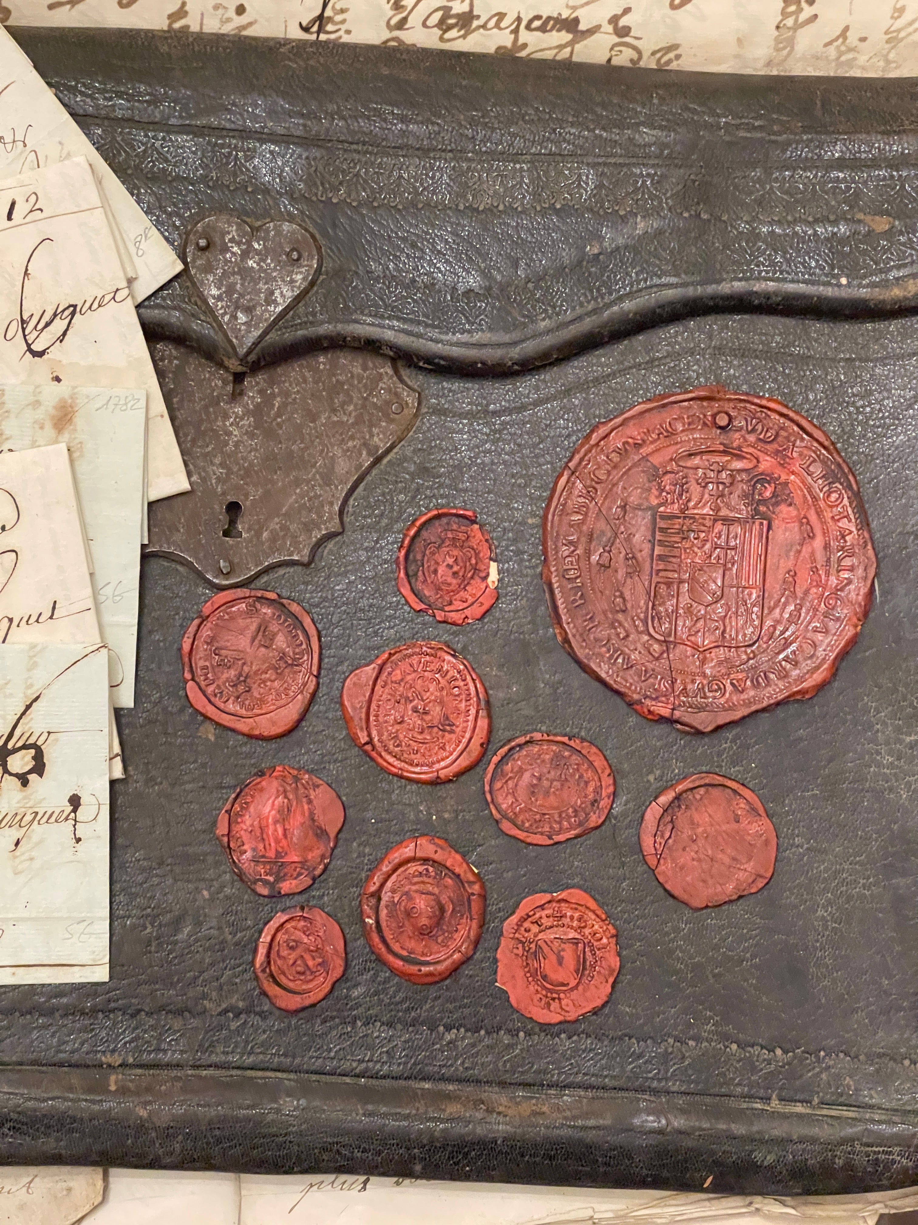 Large French 1700's Wax Seal Collection - Red
