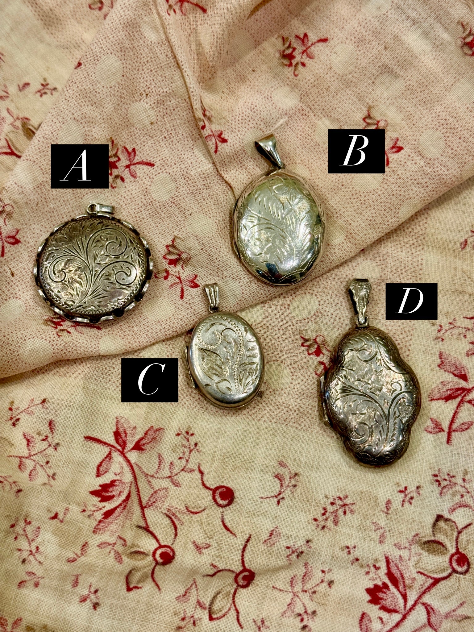 Vintage Sterling Silver Foliate Etched Lockets