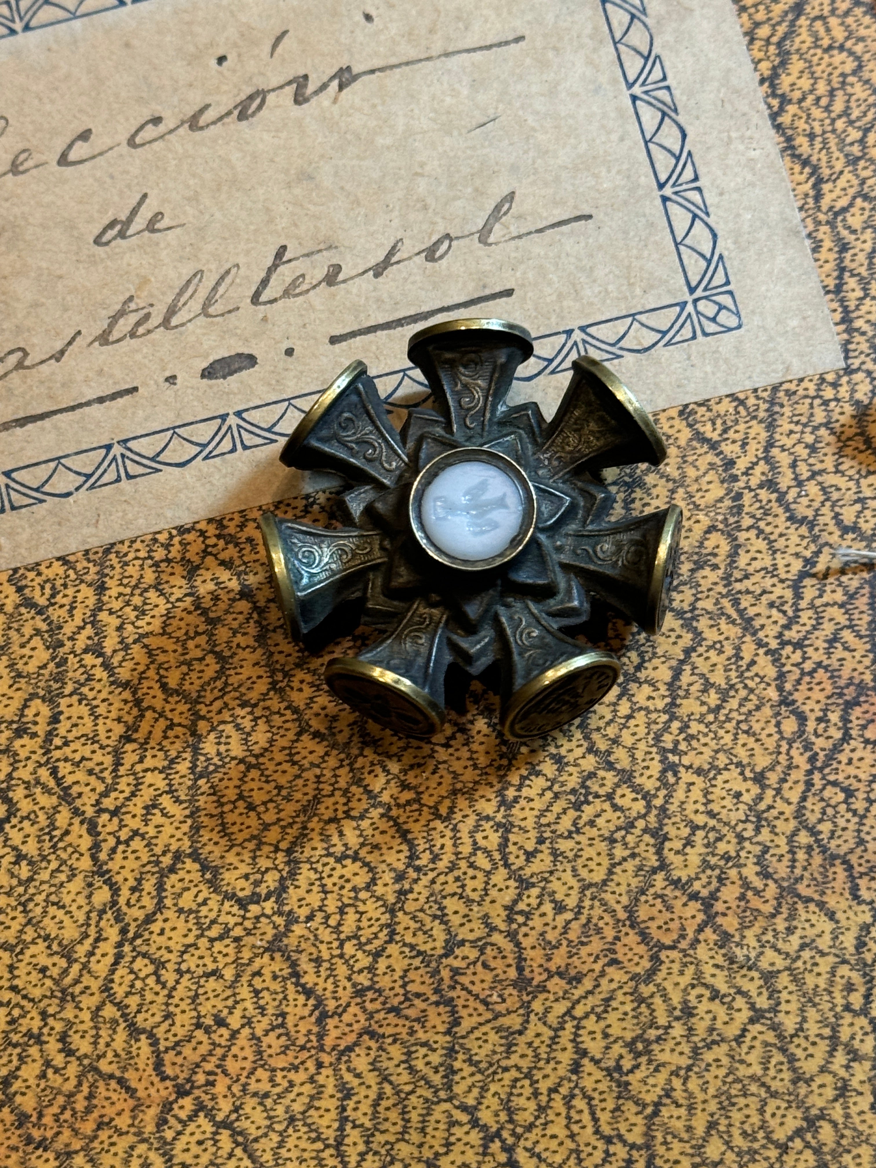 Rare Victorian 9 Wheel Brass Spinner Intaglio