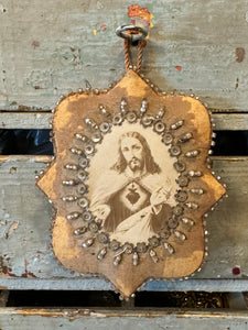 Beautiful 1800's Antique French Relic - The Sacred Heart of Jesus