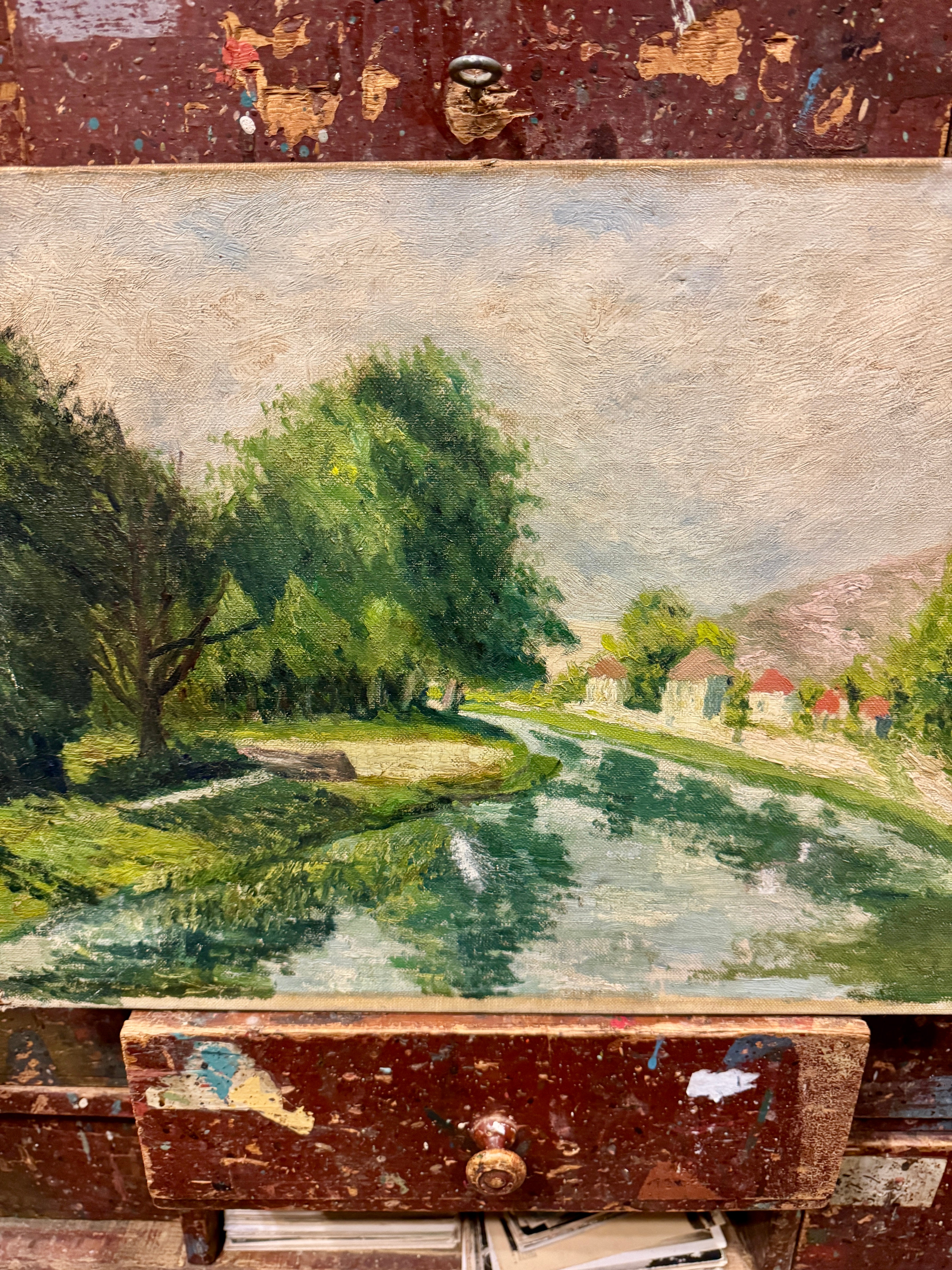 Original Antique French Landscape Oil Painting