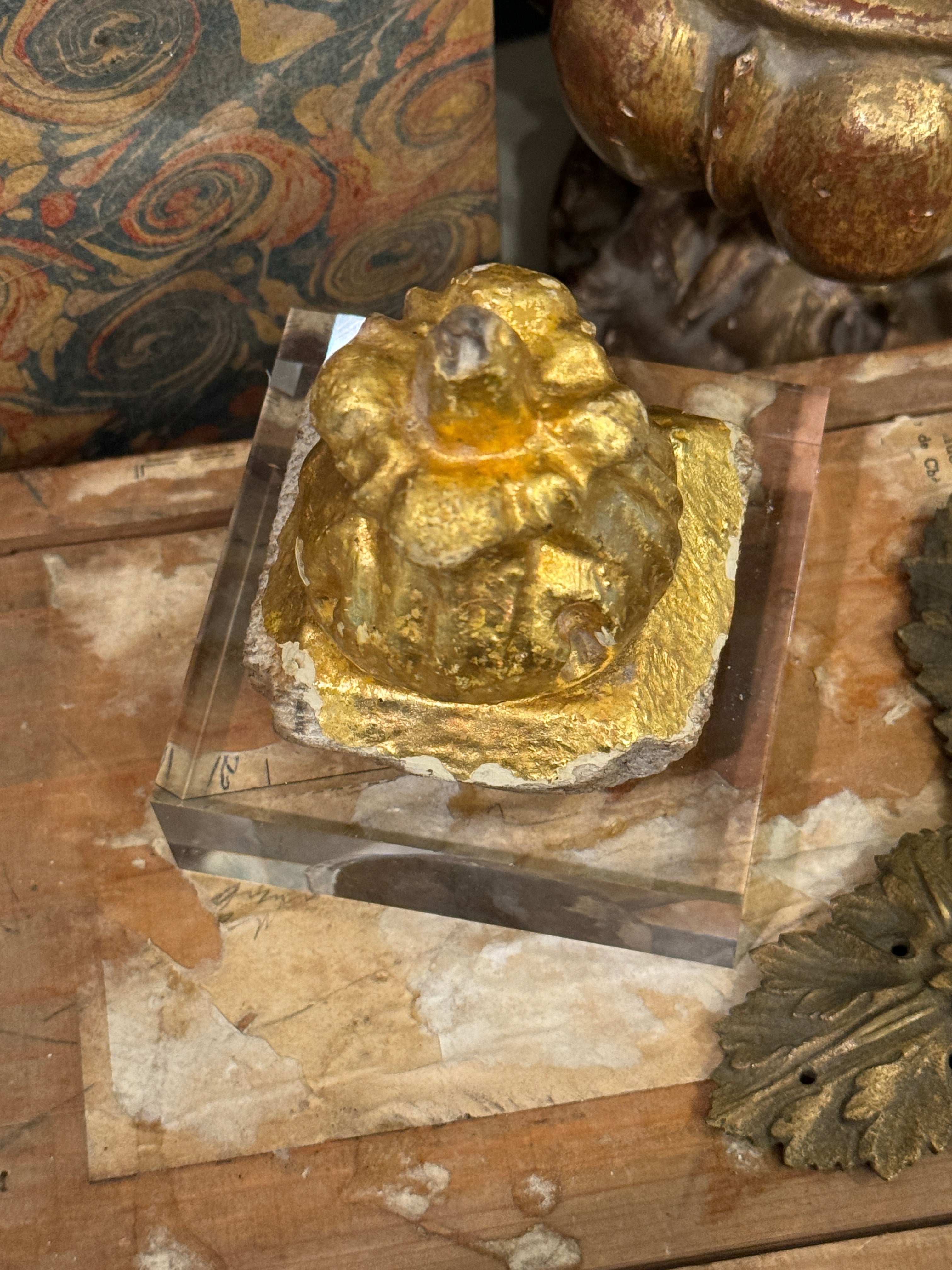 1800's French Gilt Wood Rosette Fragment