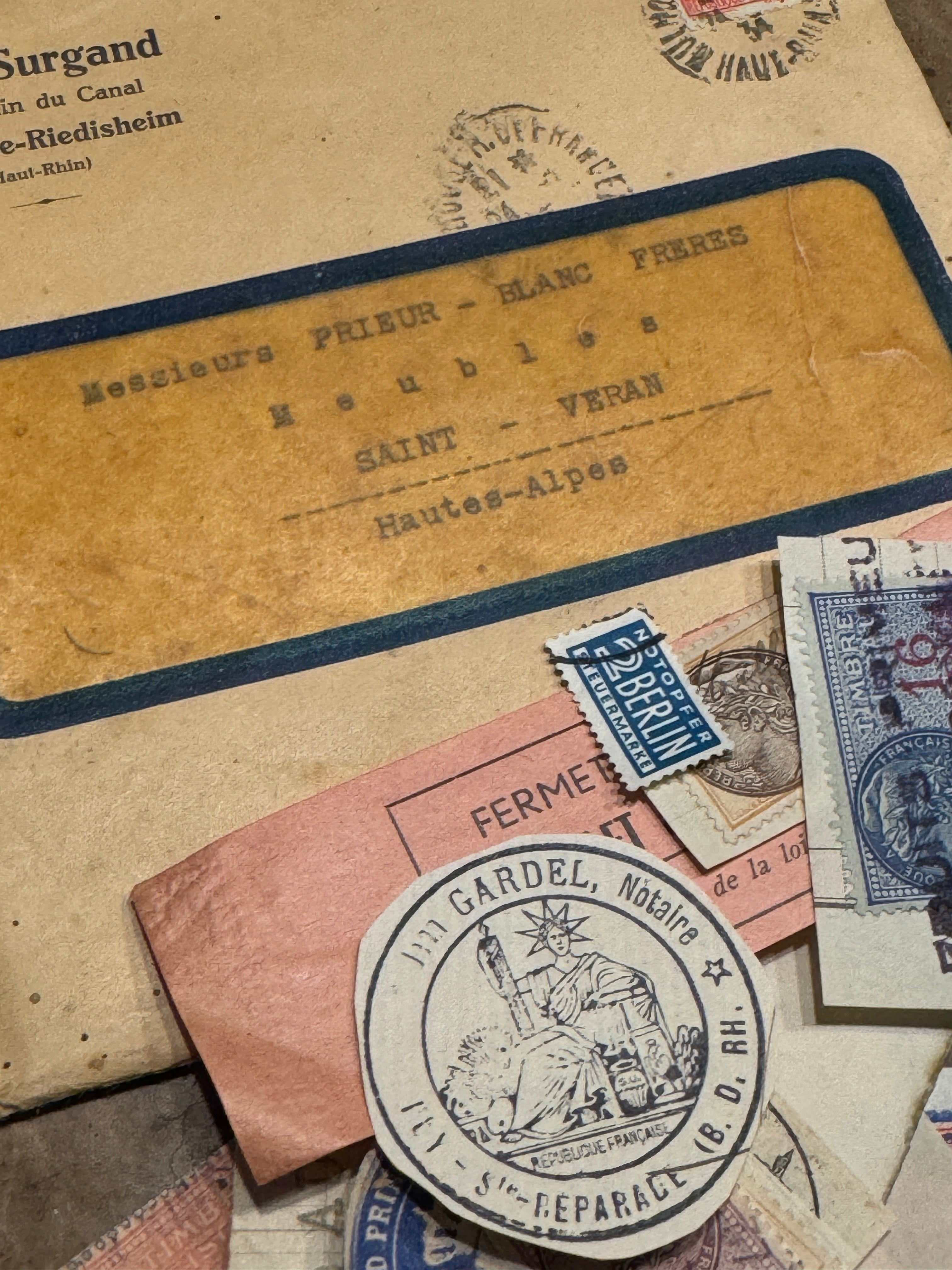 Antique French Envelope with Assorted Ephemera