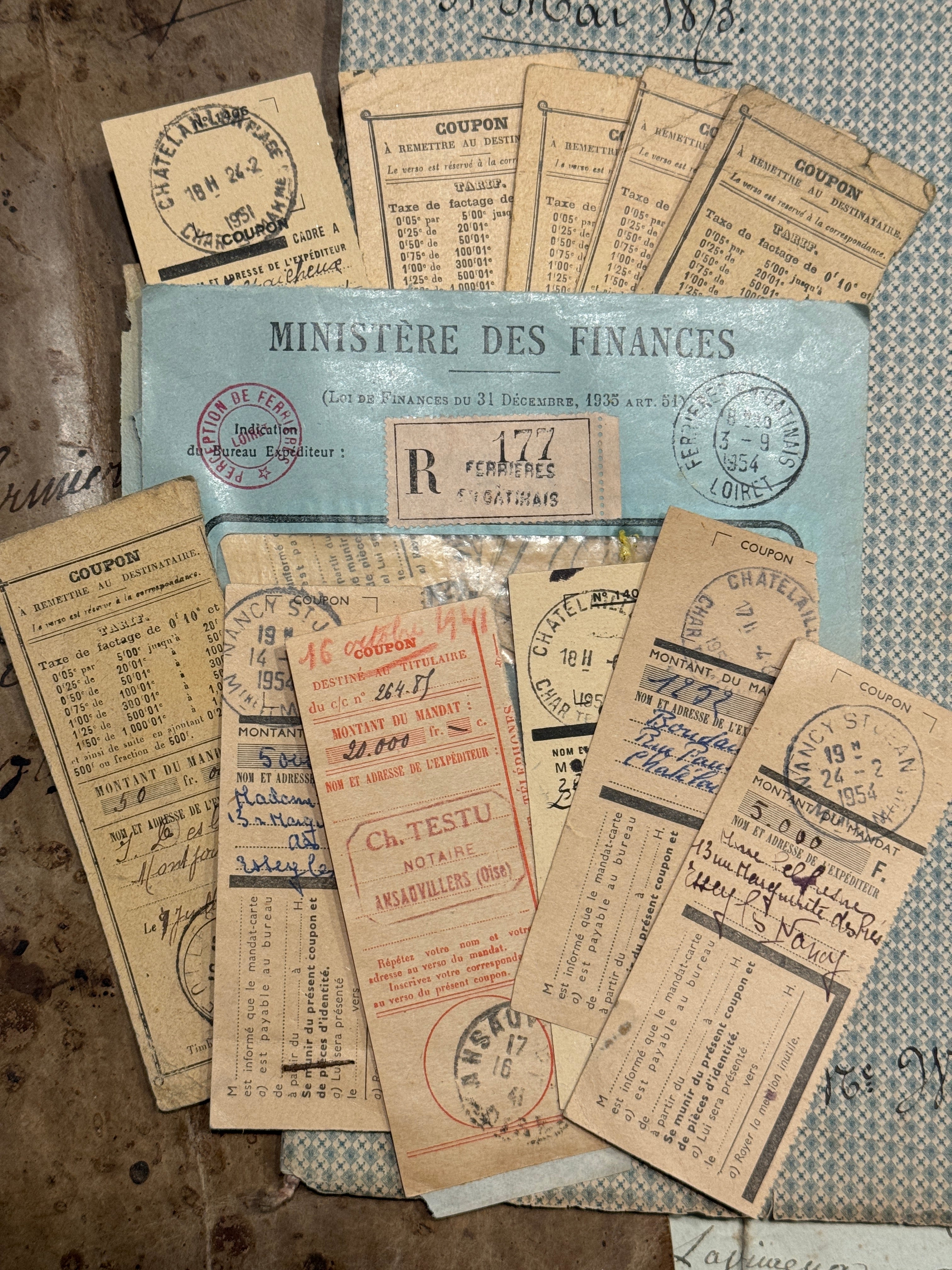 Antique French Envelope with Assorted Tax Receipts