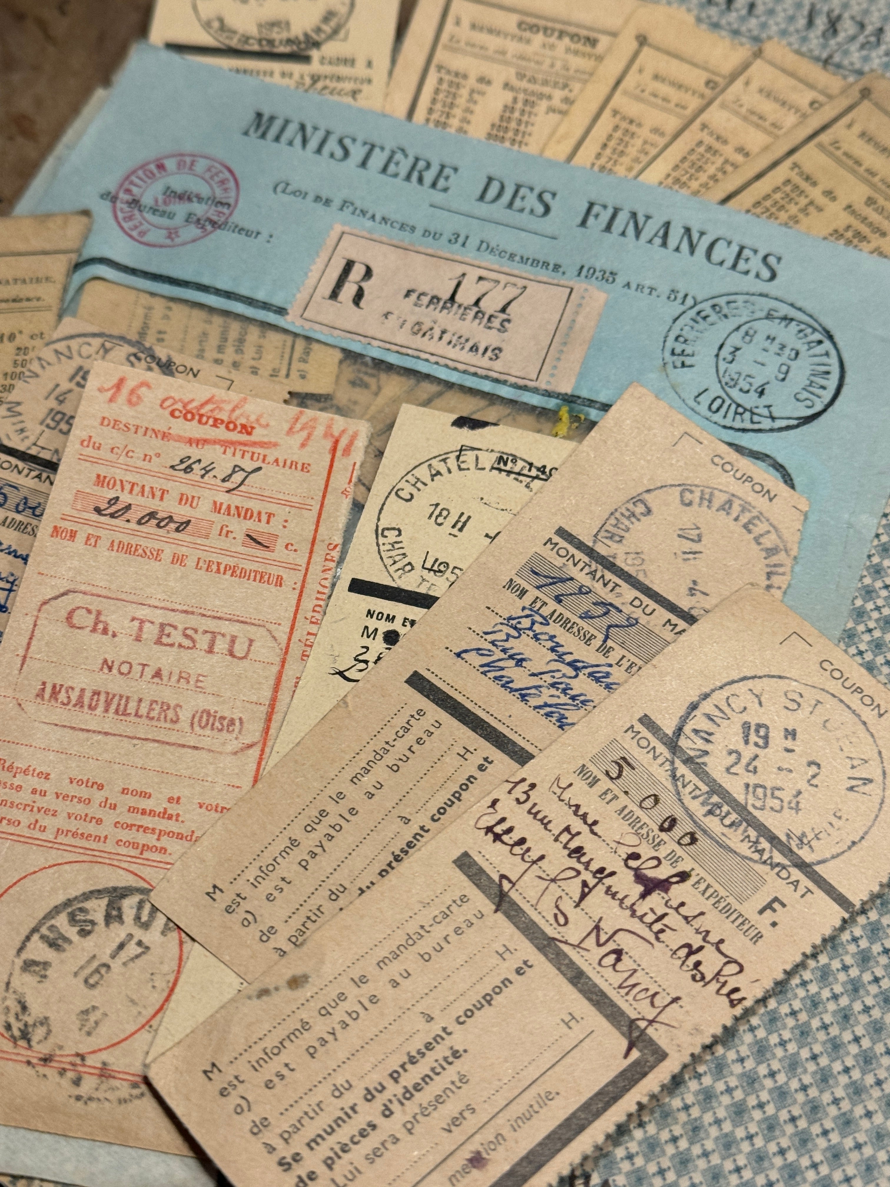 Antique French Envelope with Assorted Tax Receipts