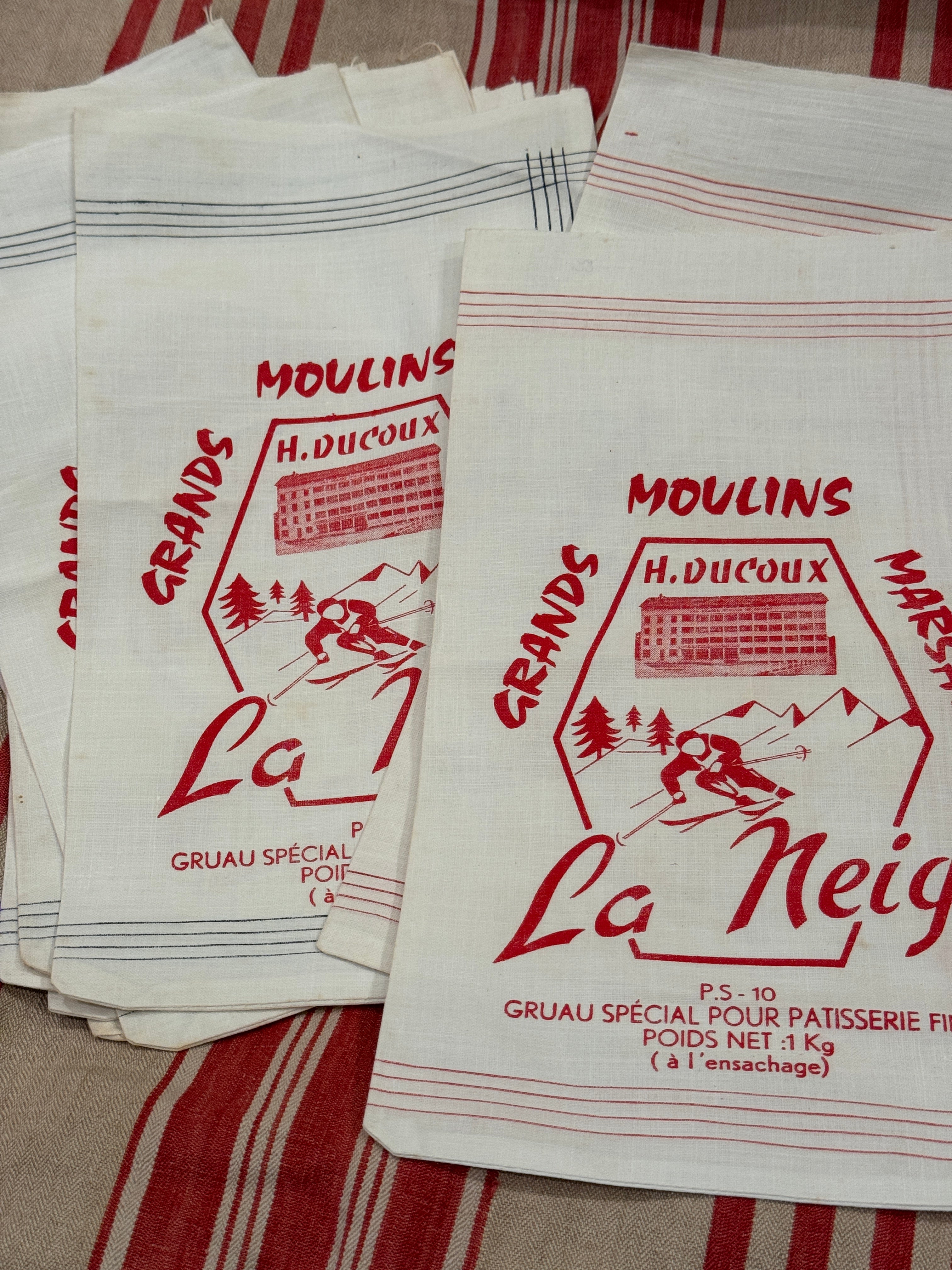 Antique French Linen Cloth Flour Bags Circa 1930