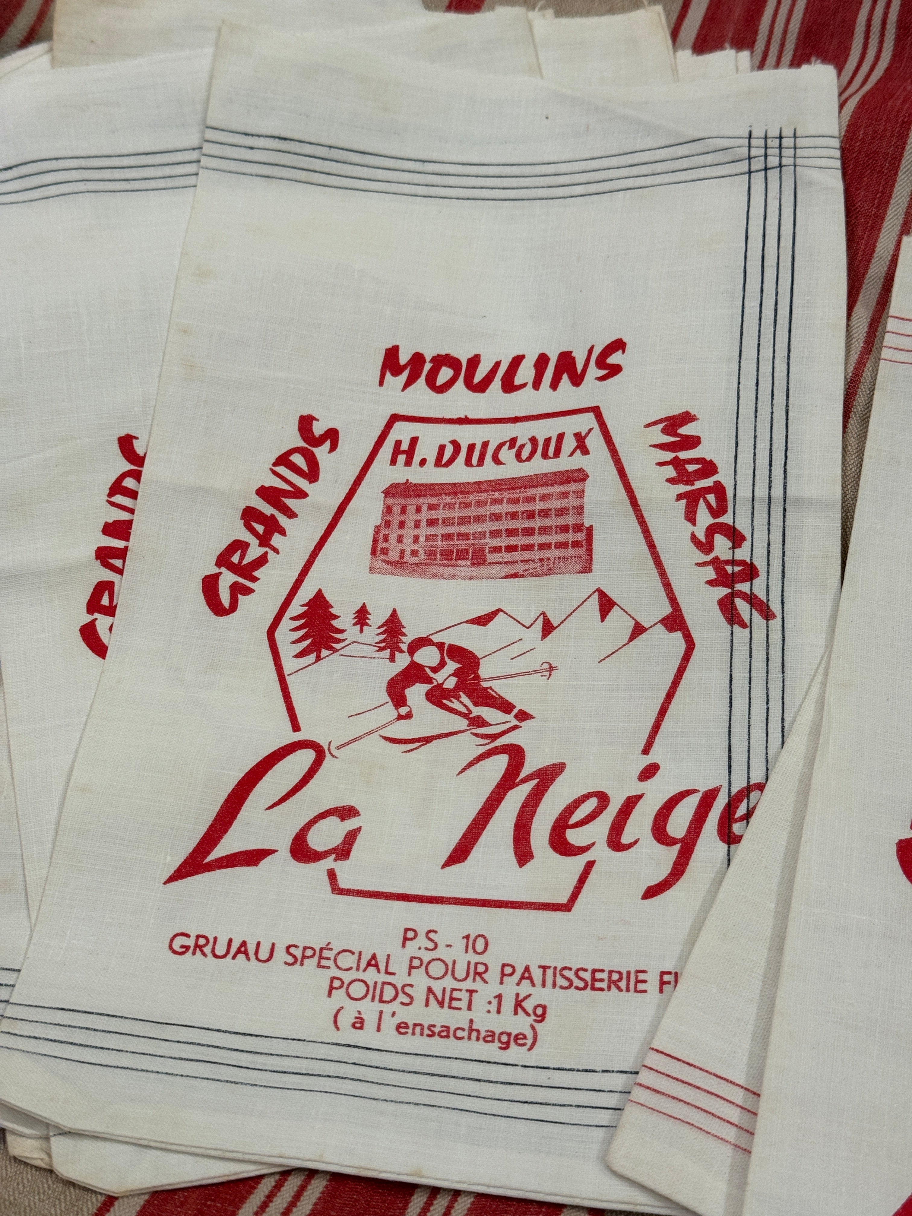 Antique French Linen Cloth Flour Bags Circa 1930