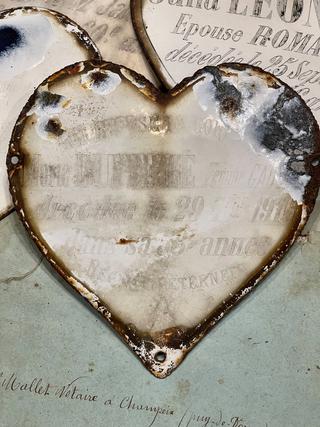 Antique French Heart Shaped Grave Markers - Memorial Plaque - Cemetery