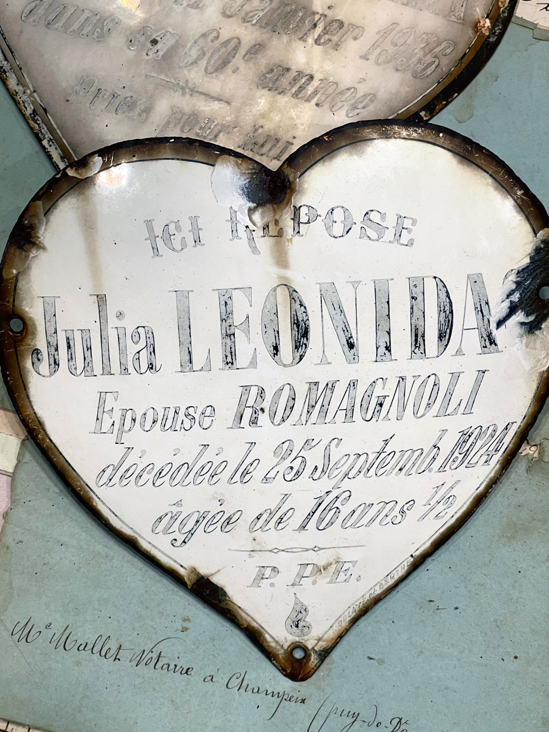 Antique French Heart Shaped Grave Markers - Memorial Plaque - Cemetery