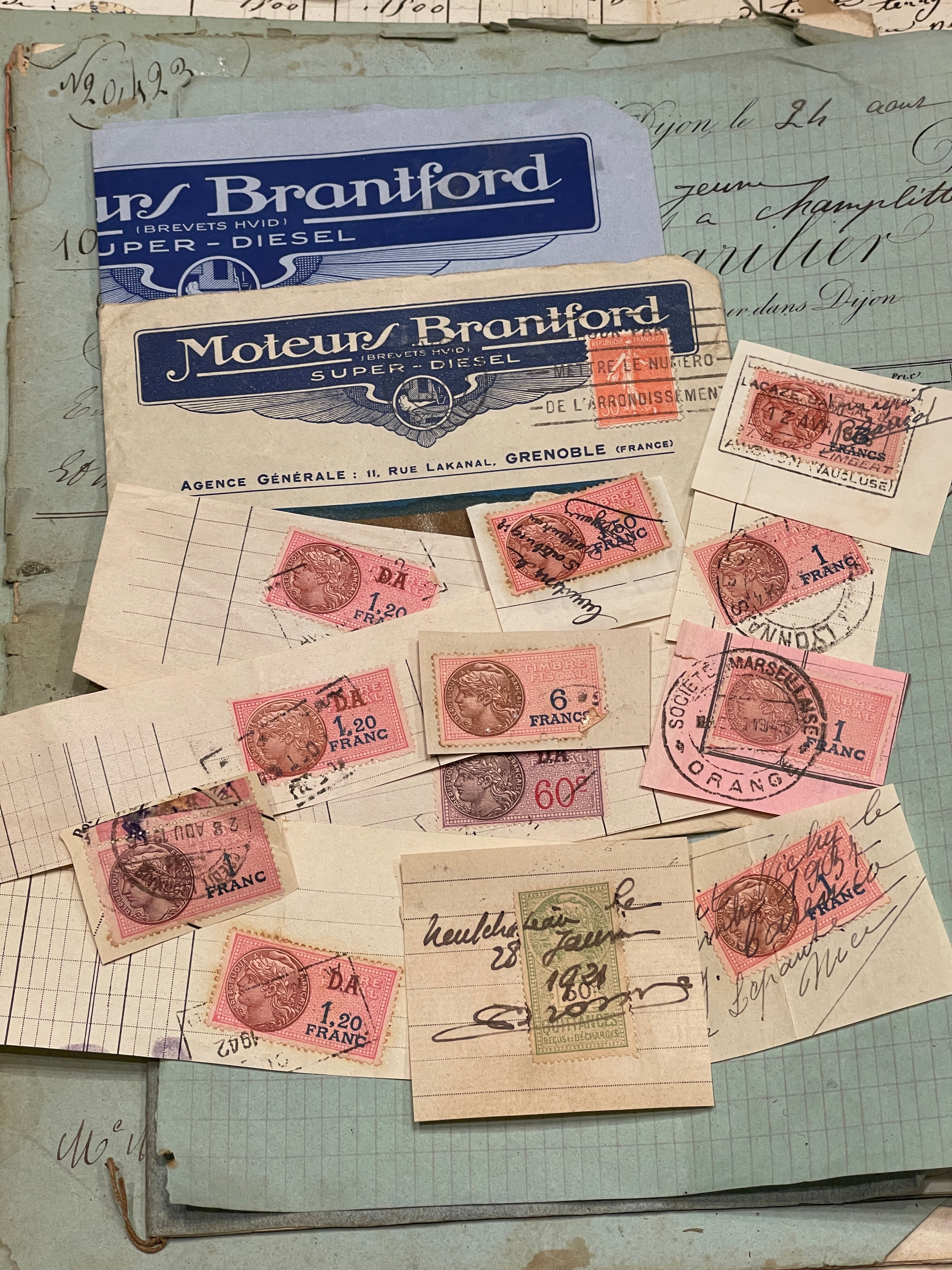 Antique French Envelope with Stamps and Original Document