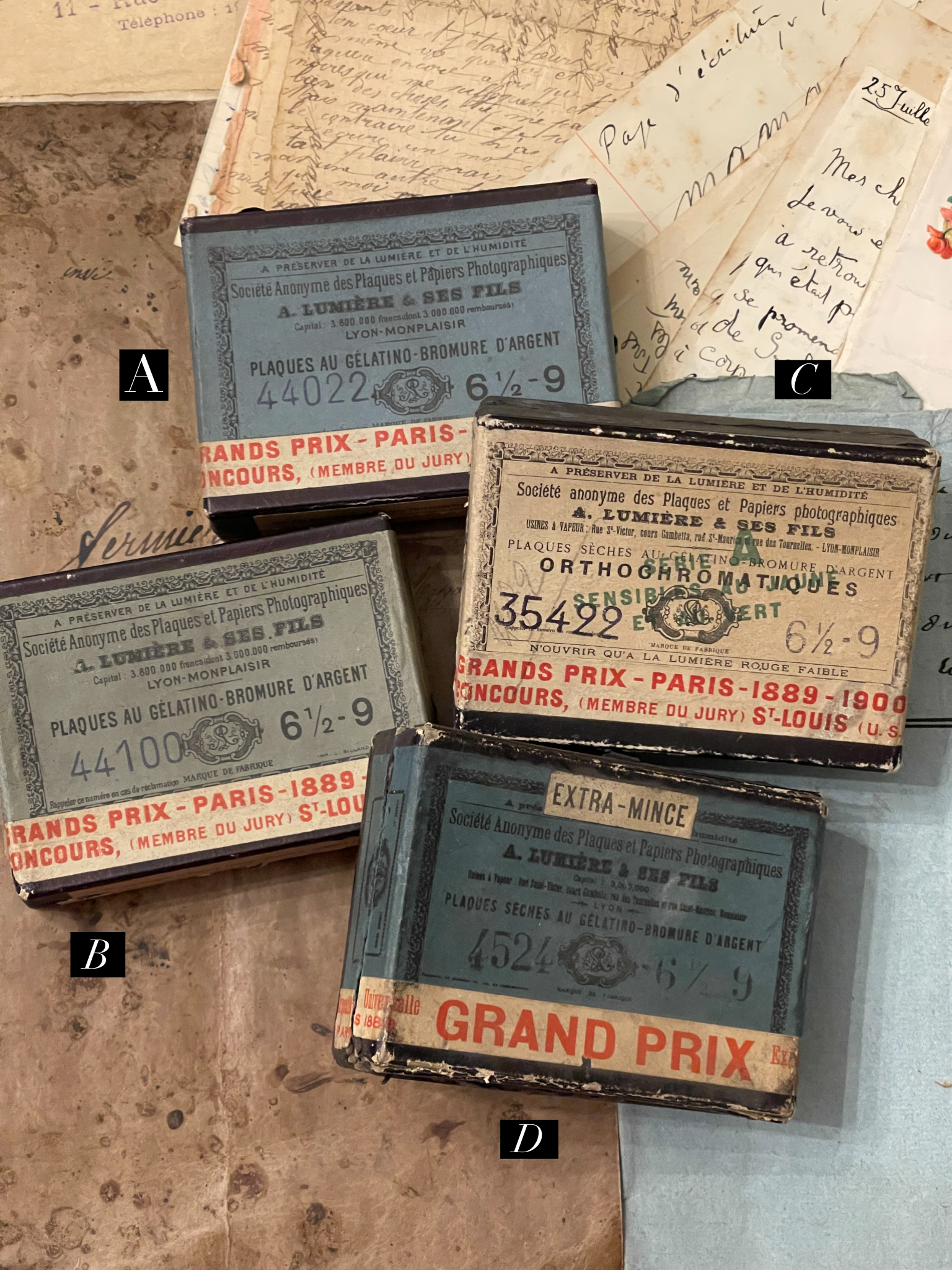 Original 1800's Antique French Paper Boxes