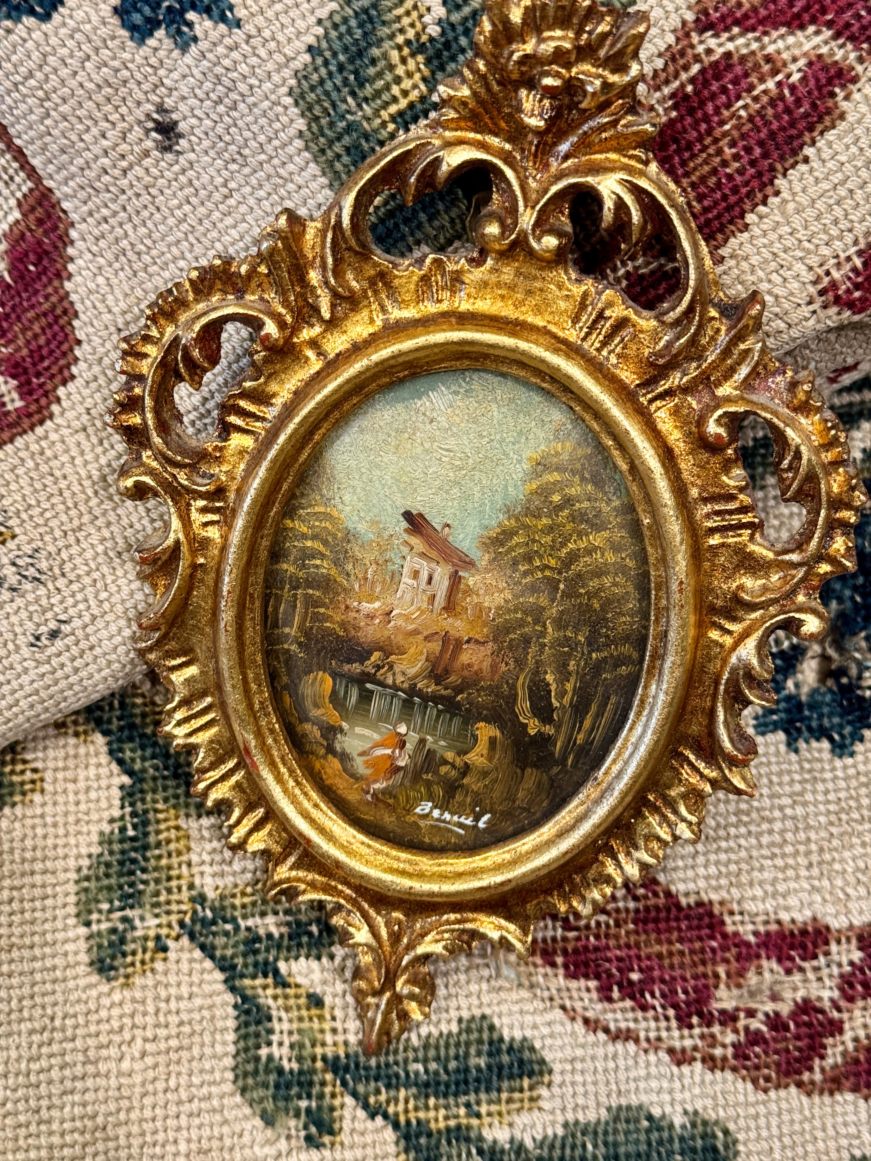 Antique Italian Miniature Gilded Framed Painting